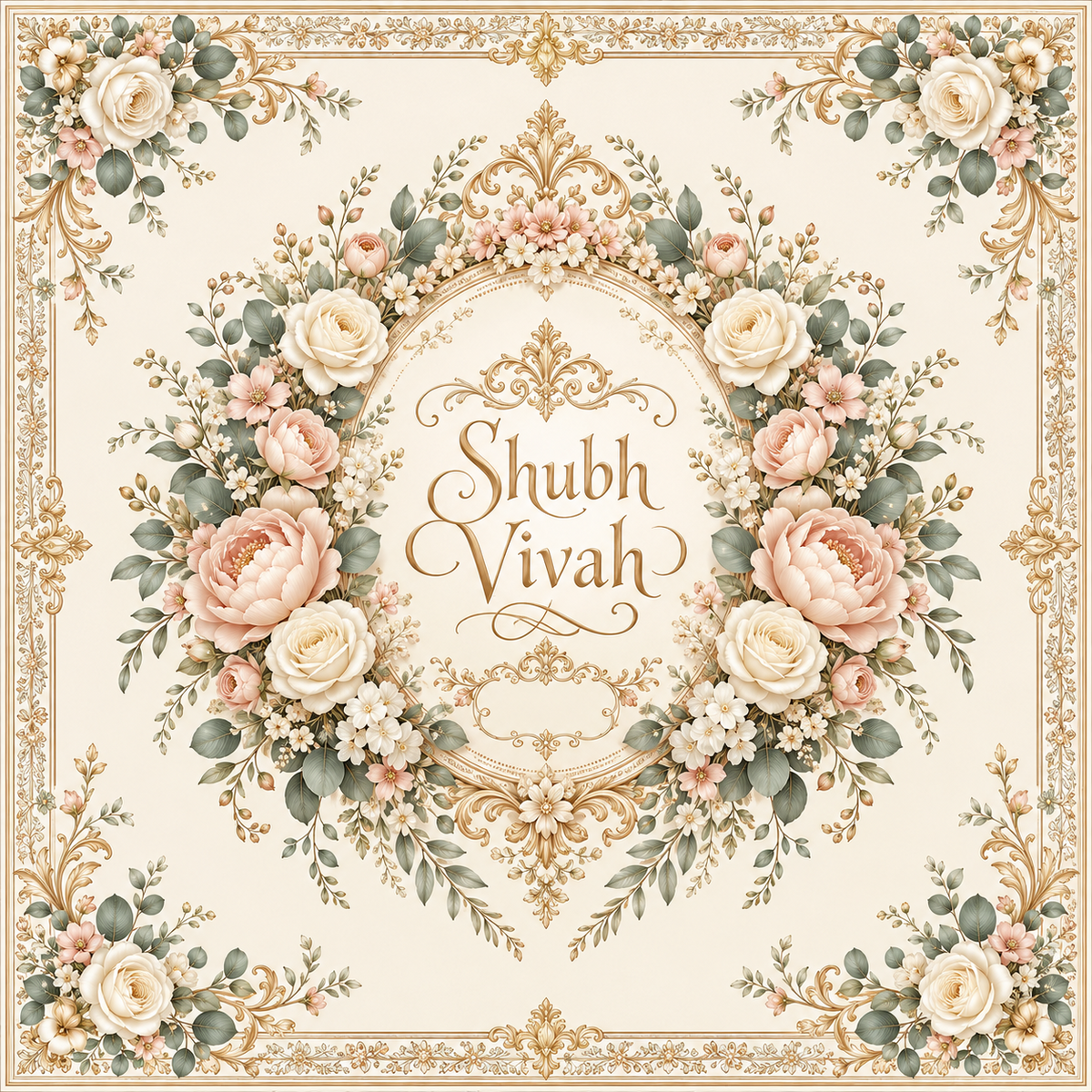 RUM-004-06 Ivory Champagne Rose Floral Shubh Vivah Rumal original flat design