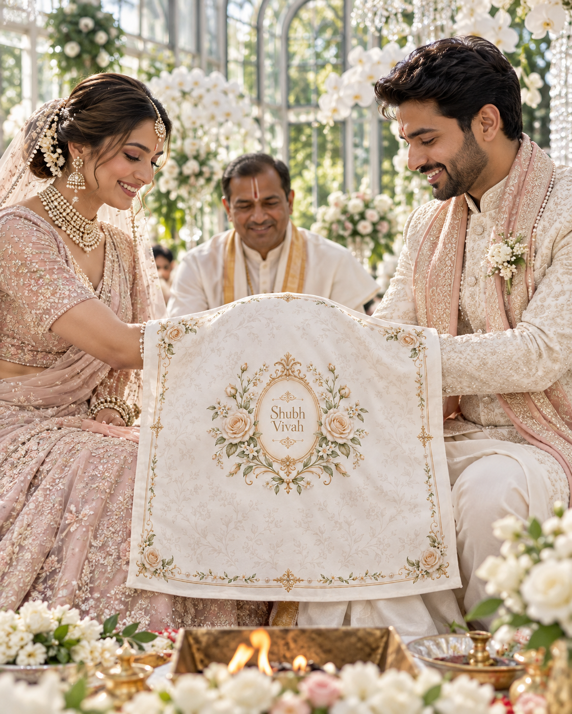 RUM-005-02 Ivory White Rose Minimal Luxury Wedding Rumal wedding ceremony lifestyle visual