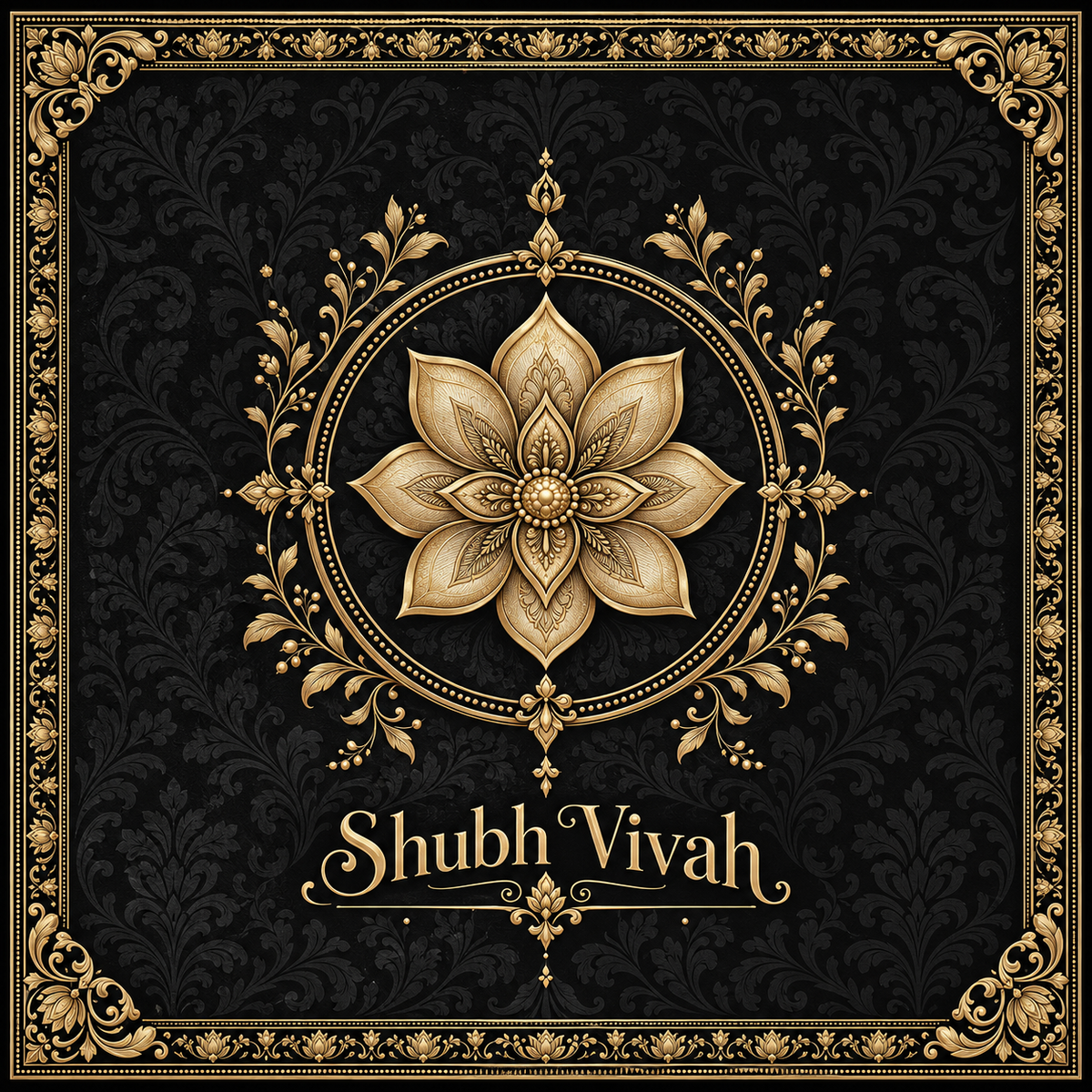 RUM-005-03 Black Gold Royal Lotus Minimal Luxury Wedding Rumal original print artwork