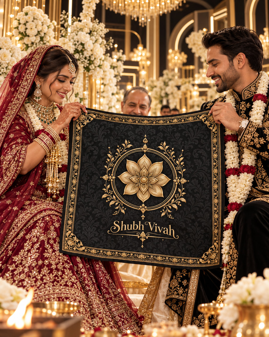 RUM-005-03 Black Gold Royal Lotus Minimal Luxury Wedding Rumal wedding ceremony lifestyle visual