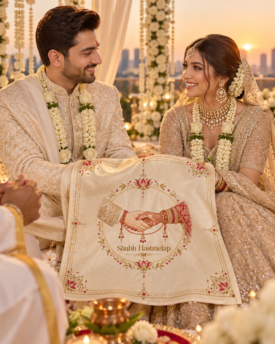 RUM-005-04 Ivory Gold Shubh Hastmelap Wedding Rumal wedding ceremony lifestyle visual