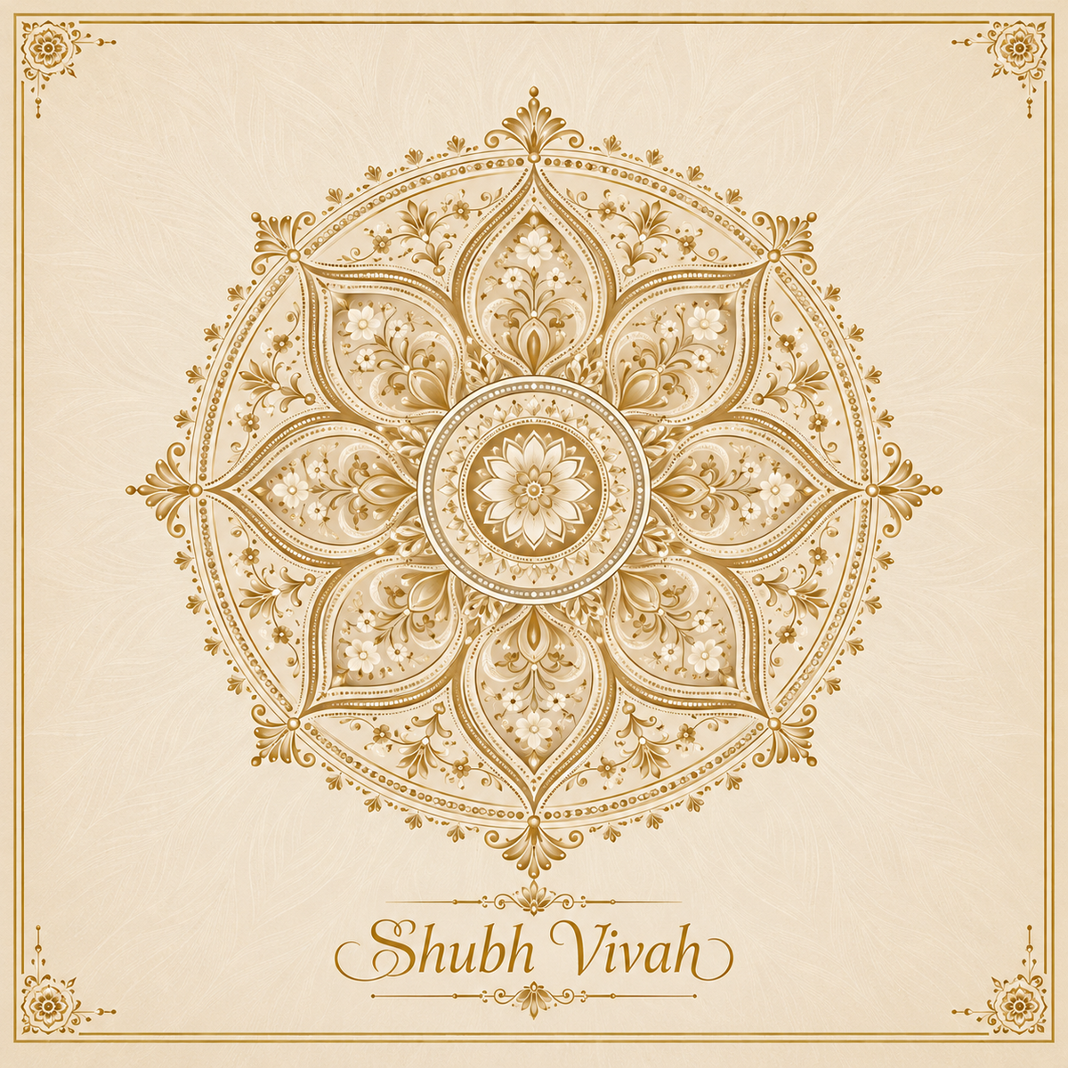 RUM-005-05 Champagne Gold Floral Mandala Wedding Rumal original print artwork