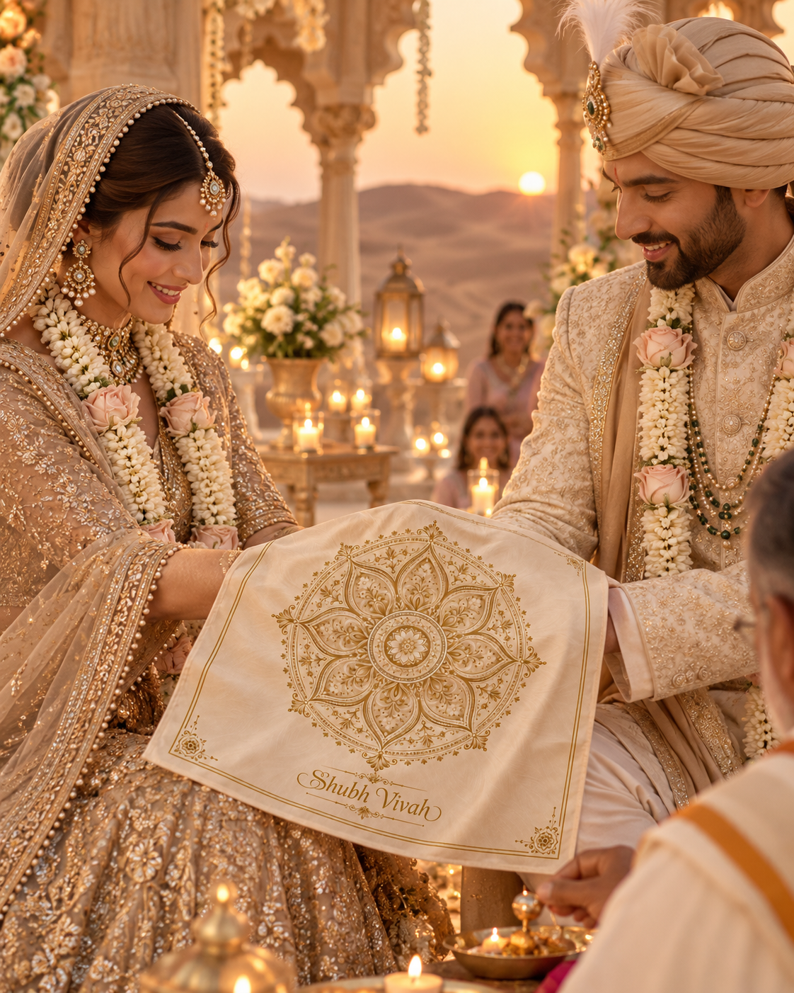 RUM-005-05 Champagne Gold Floral Mandala Wedding Rumal wedding ceremony lifestyle visual