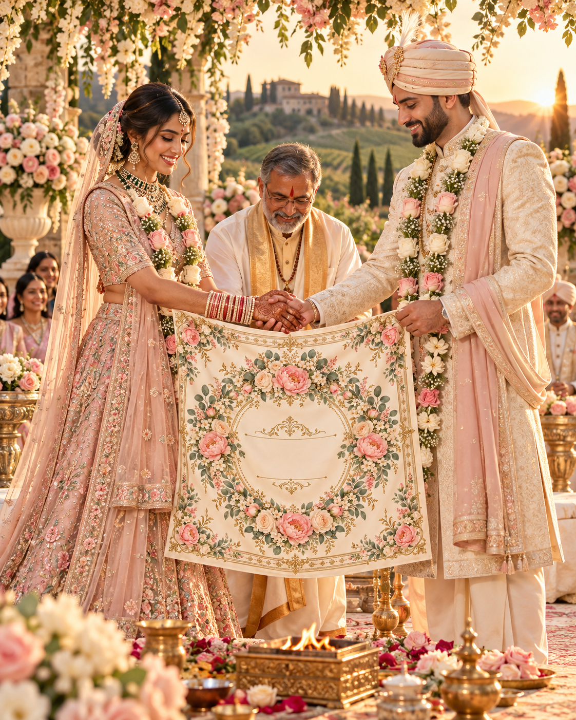 RUM-006-02 Ivory Blush Floral Customised Wedding Hastmelap Rumal wedding ceremony lifestyle visual