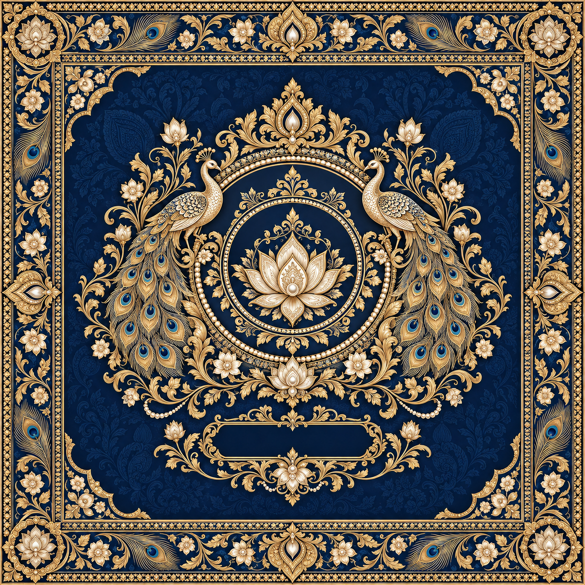 RUM-006-03 Navy Gold Peacock Lotus Customised Wedding Hastmelap Rumal flat original digital print design