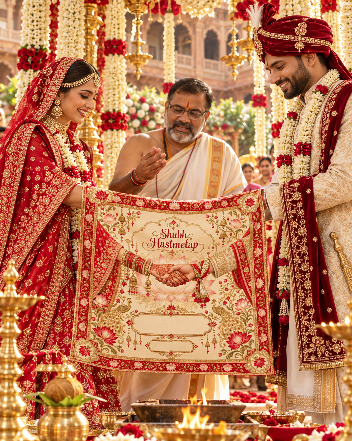 RUM-006-04 Red Ivory Shubh Hastmelap Customised Wedding Rumal wedding ceremony lifestyle visual