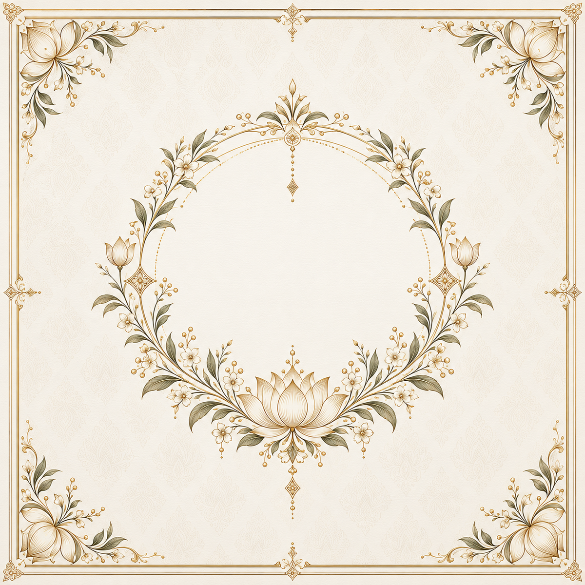 RUM-006-05 Ivory Gold Floral Wreath Customised Wedding Hastmelap Rumal flat original digital print design