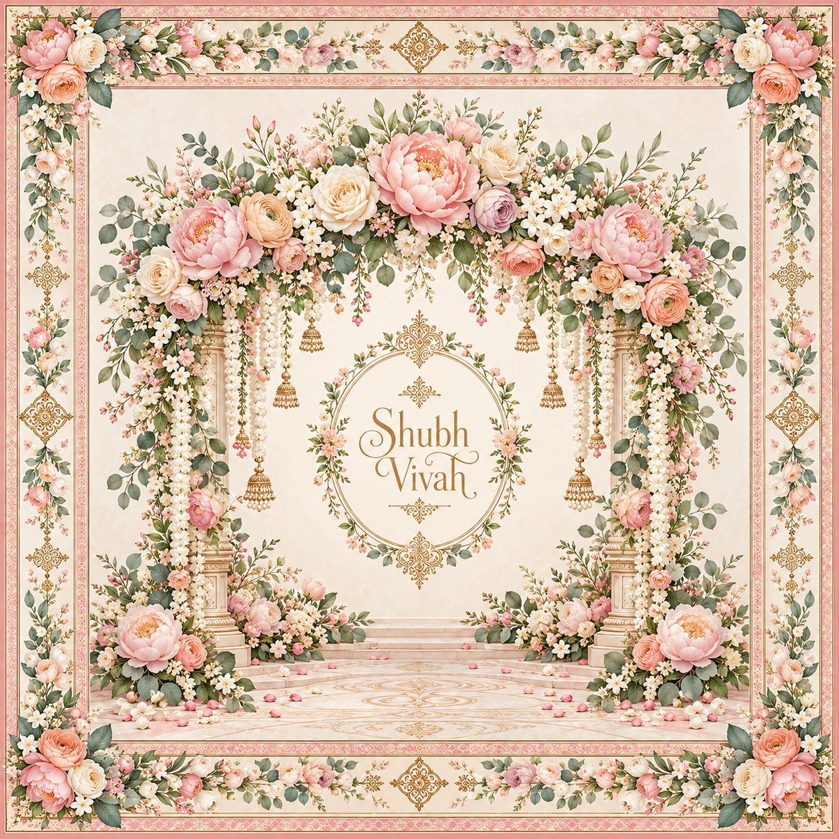 RUM-008-02 Pastel Floral Mandap Match flat 20 x 20 inch Hastmelap Rumal print design