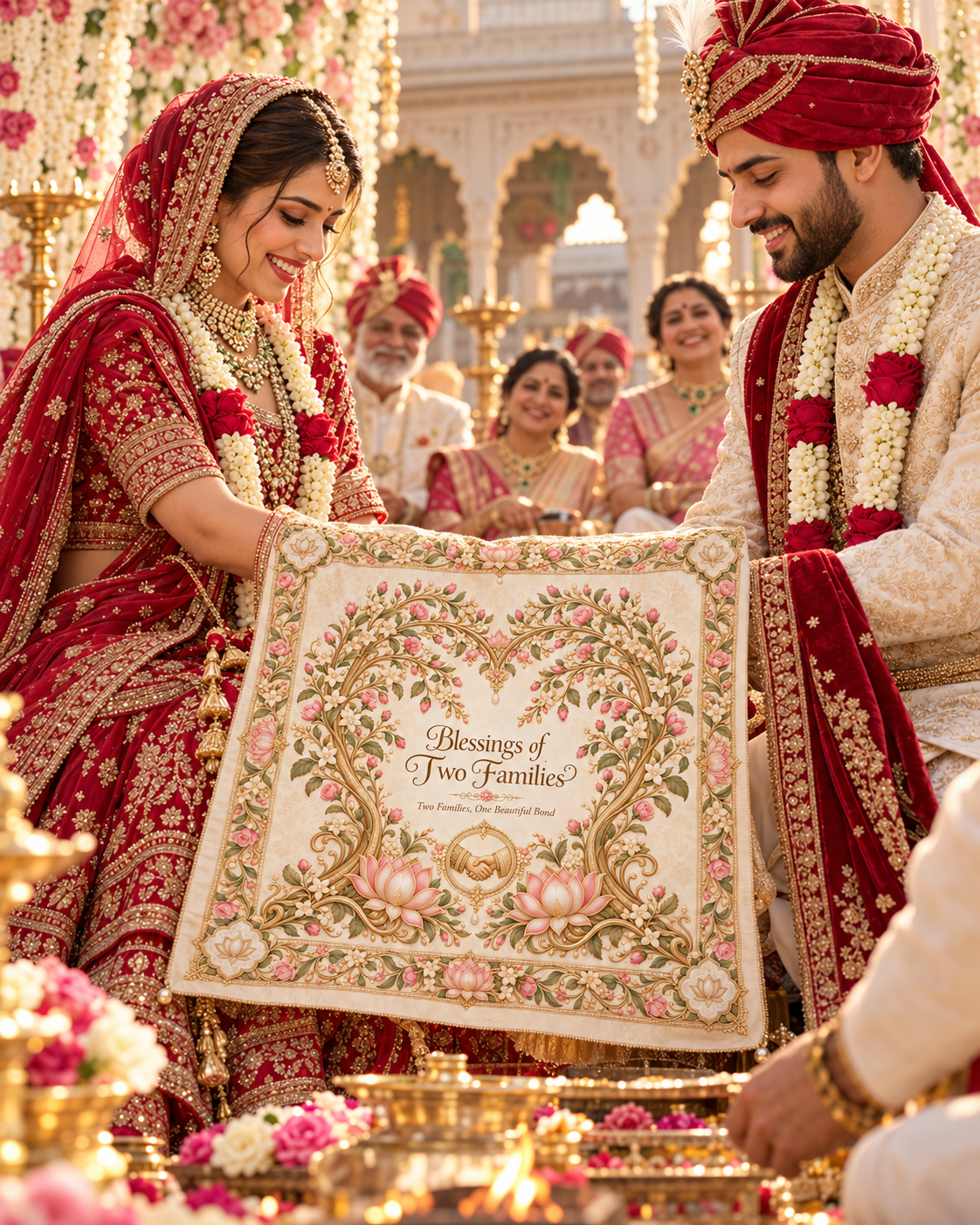 RUM-009-01 ceremonial wedding use visualization of the Blessings of Two Families rumal