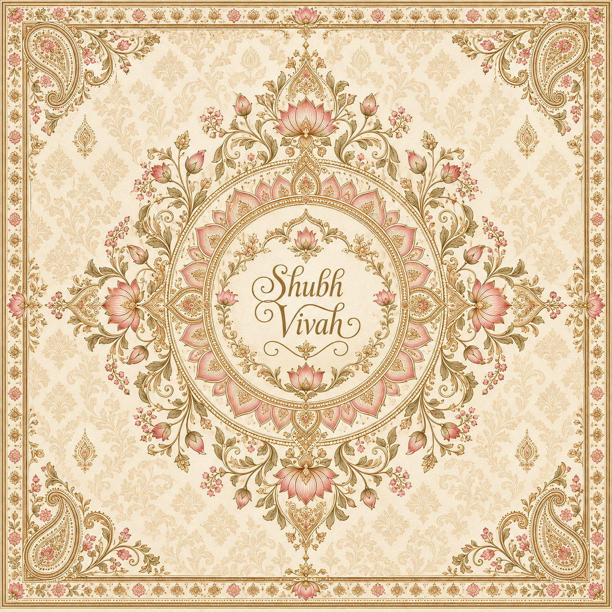 RUM-010-01 Ivory Blush Lotus Paisley Shubh Vivah original square flat digital print design