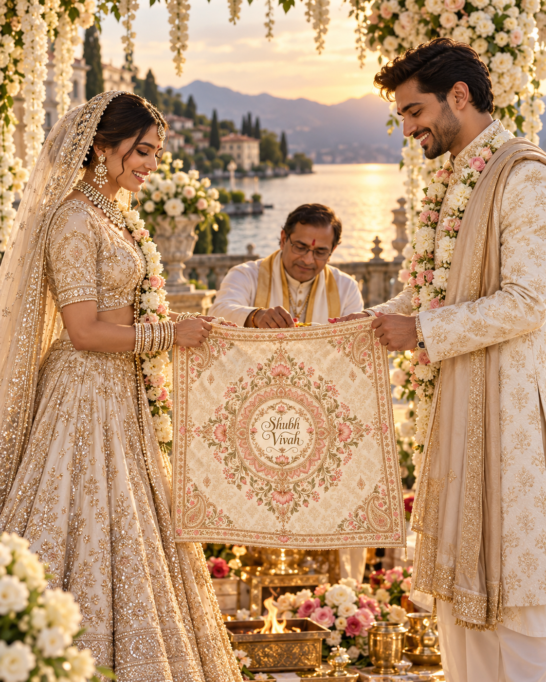 RUM-010-01 Ivory Blush Lotus Paisley Shubh Vivah illustrative wedding ceremony visual showing design in use