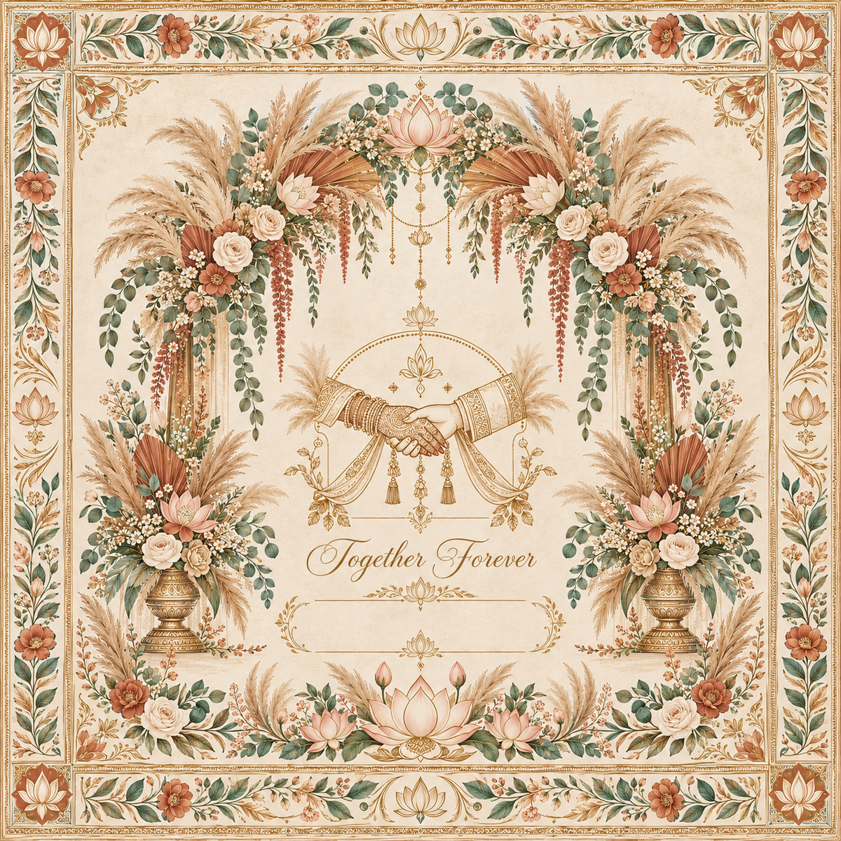 RUM-010-02 Boho Pampas Together Forever original square flat digital print design