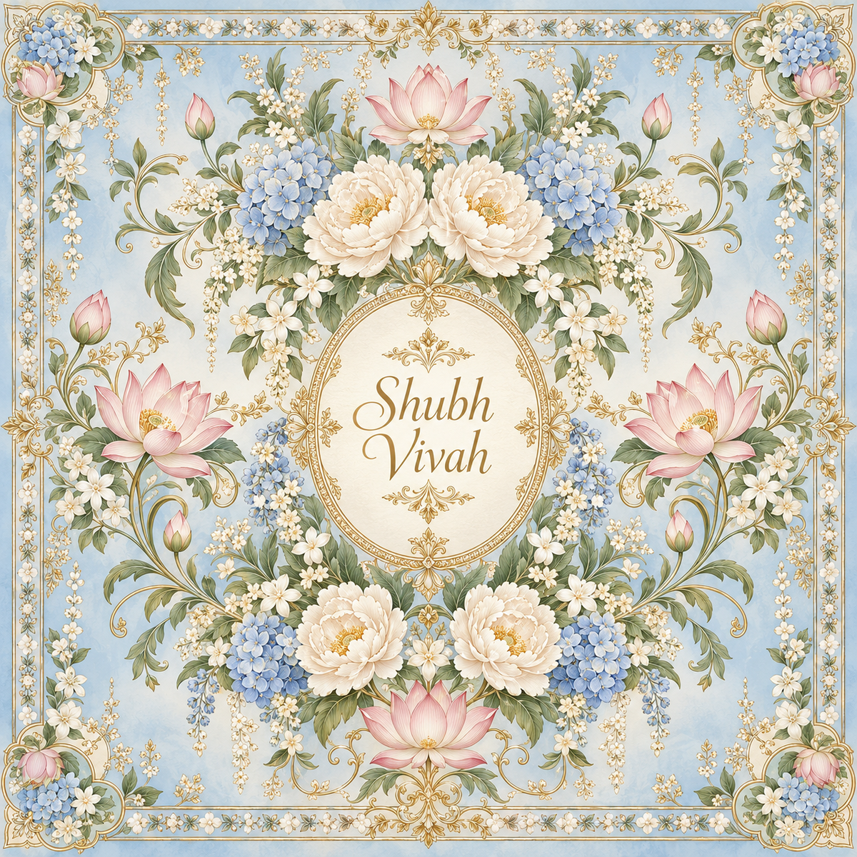 RUM-010-03 Powder Blue Hydrangea Shubh Vivah original square flat digital print design