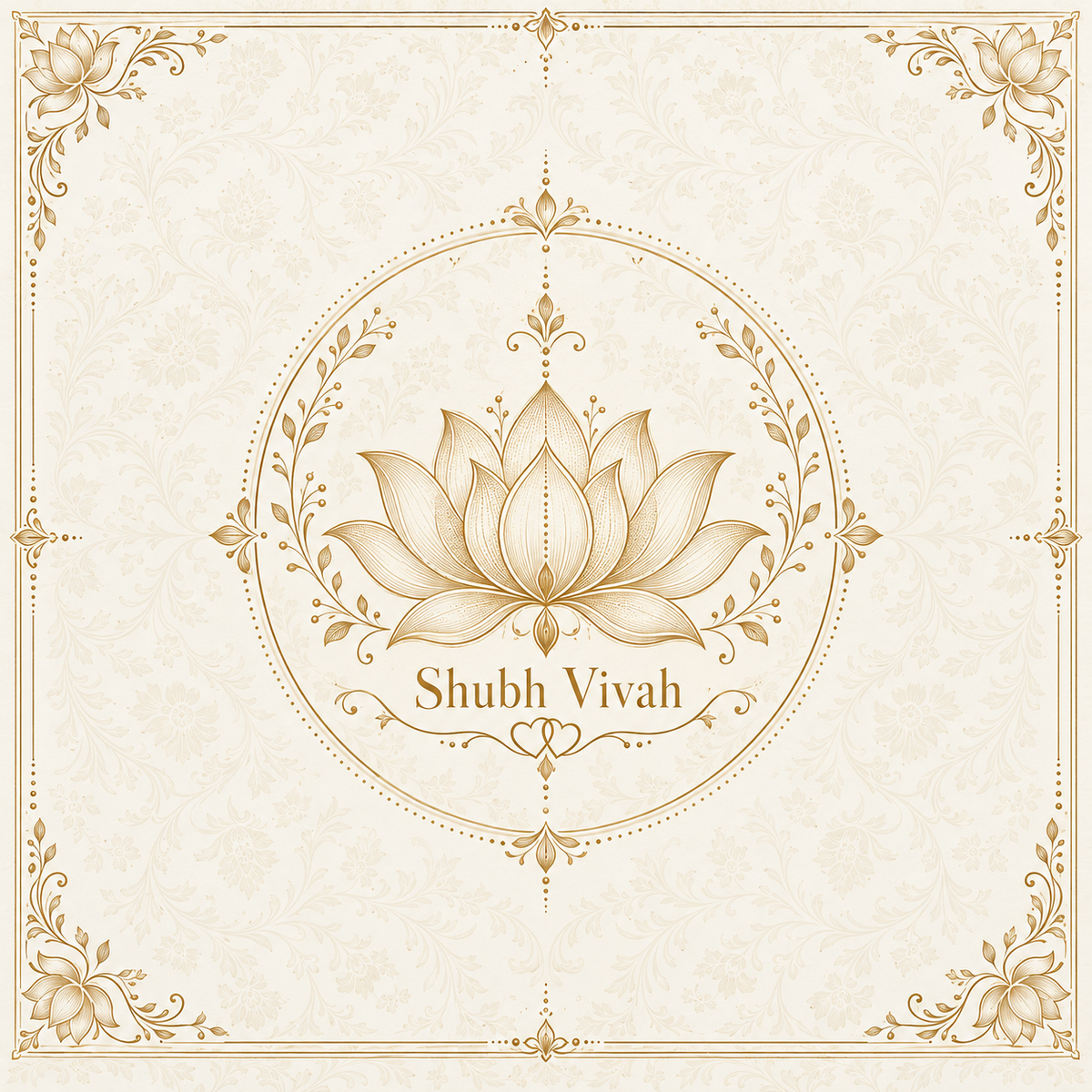 RUM-010-04 Minimal Ivory Gold Lotus Shubh Vivah original square flat digital print design