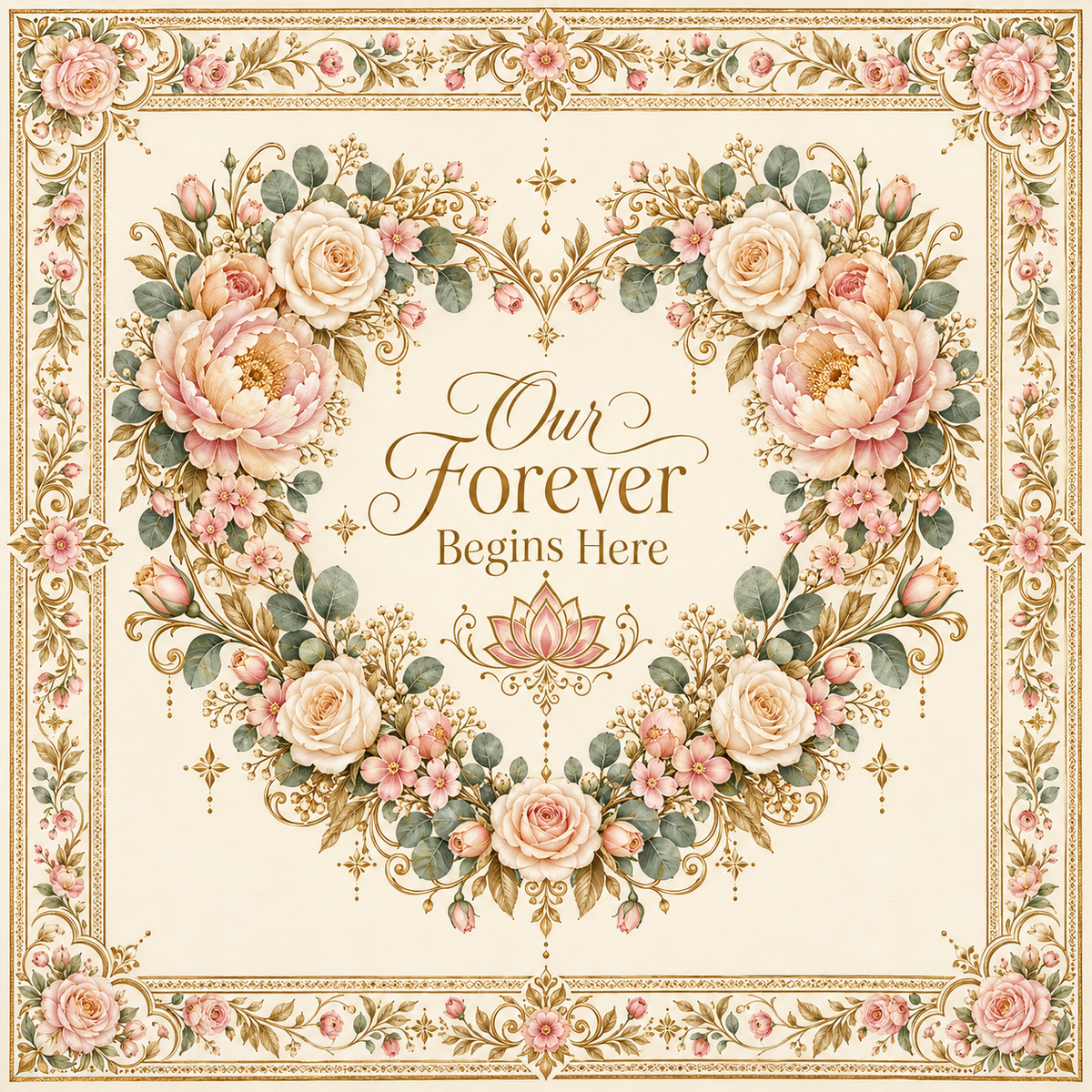 RUM-010-06 Blush Floral Our Forever Begins Here original square flat digital print design