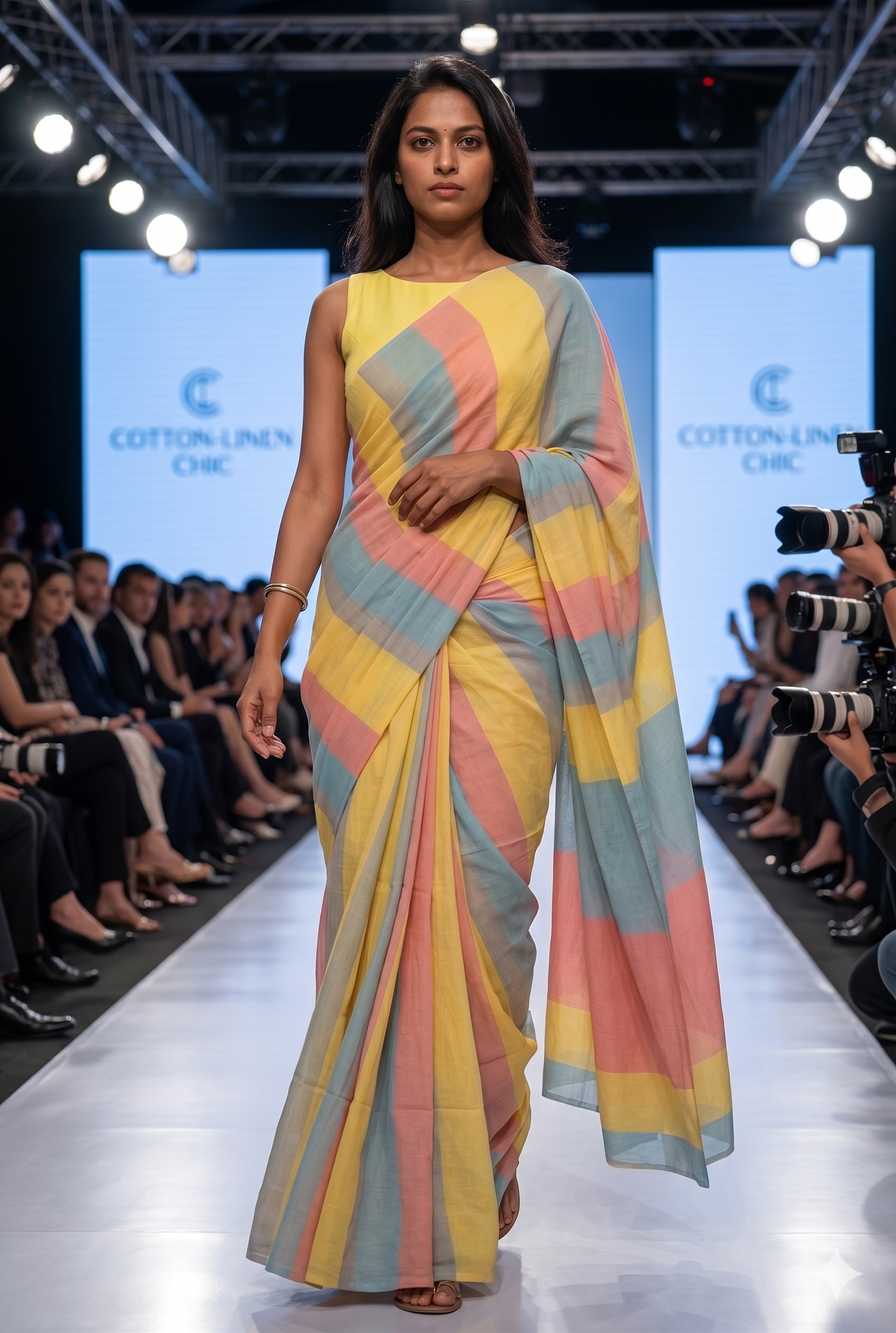 Pastel Multicolor Striped Cotton Linen Saree with Contrast Pallu – Magnite (SE-1068)