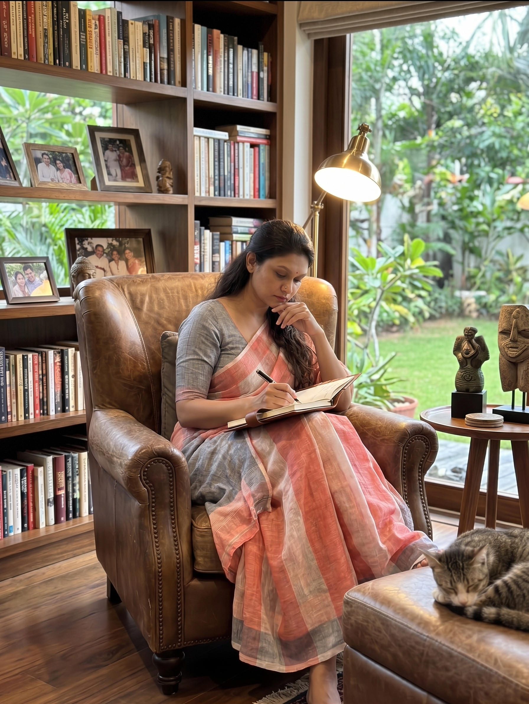 Coral Grey Striped Cotton Linen Saree with Contrast Pallu – Magnite by Magnite (SE-1076)