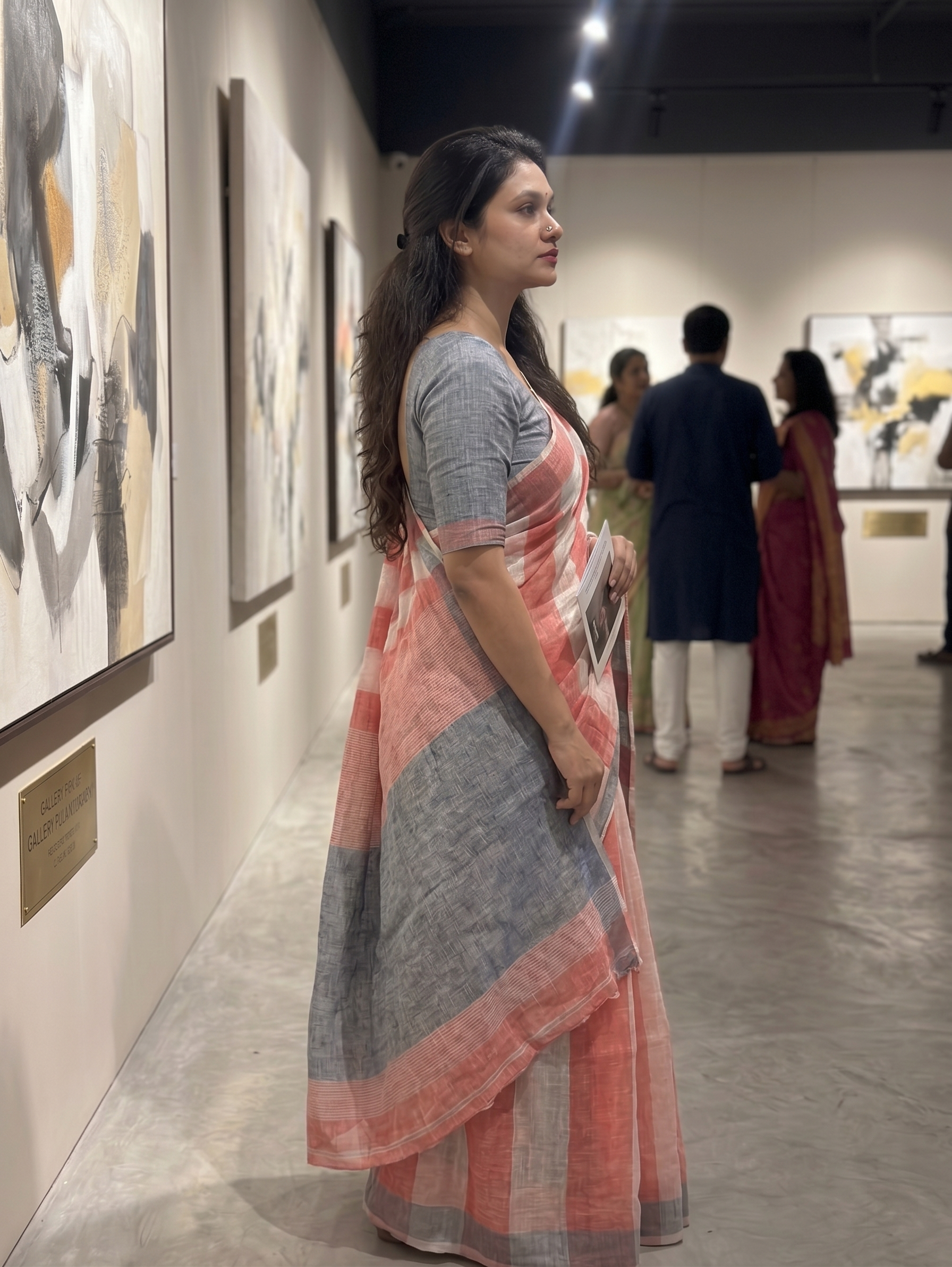Coral Grey Striped Cotton Linen Saree with Contrast Pallu – Magnite by Magnite (SE-1076)