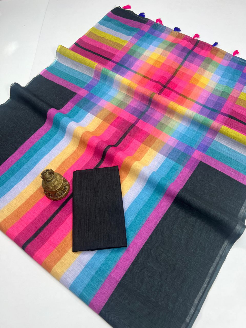Magnite Black Multicolor Cotton Linen Saree Digital Print -Magnite (SE-1086-Cotton Lilen)