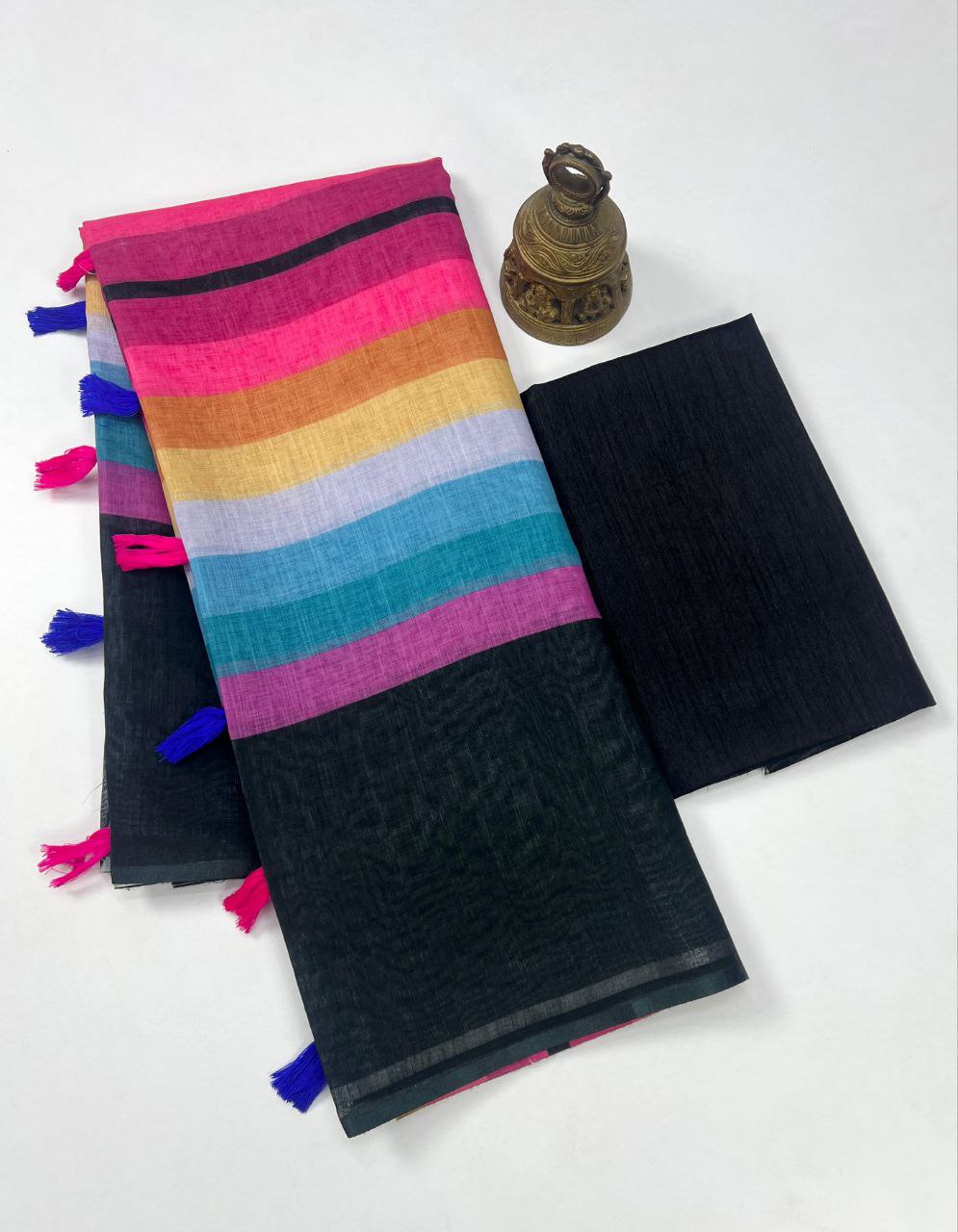 Magnite Black Multicolor Cotton Linen Saree Digital Print -Magnite (SE-1086-Cotton Lilen)