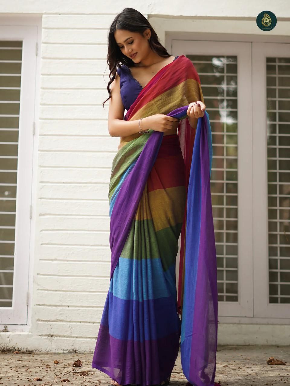 Magnite Multicolor Cotton Linen Digital Print Saree With Unstitched Blouse - Magnite (SE-1099)