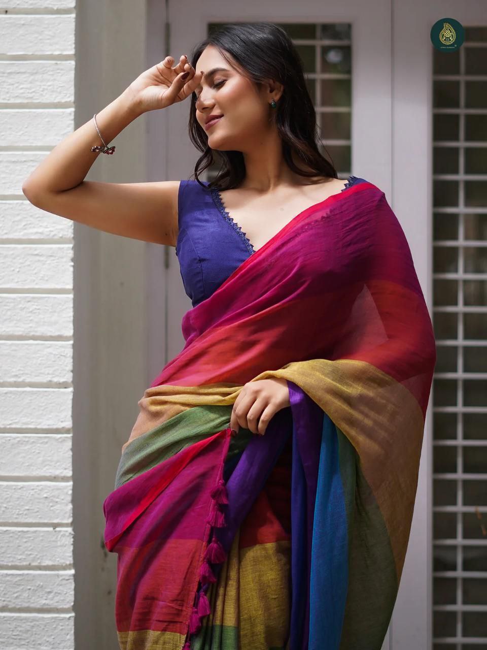 Magnite Multicolor Cotton Linen Digital Print Saree With Unstitched Blouse - Magnite (SE-1099)
