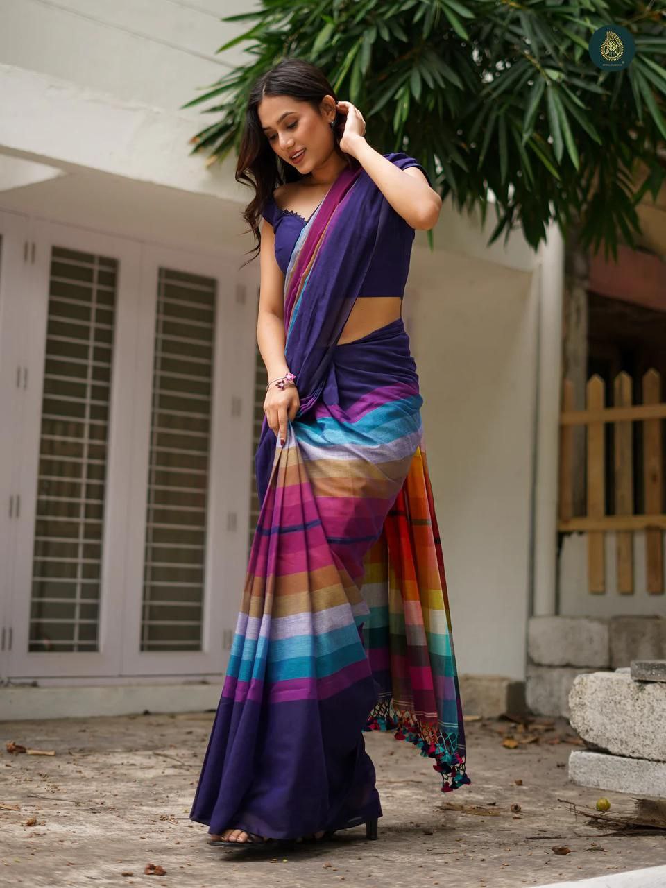 Magnite Multicolor Cotton Linen Digital Print Saree With Unstitched Blouse - Magnite (SE-1099)