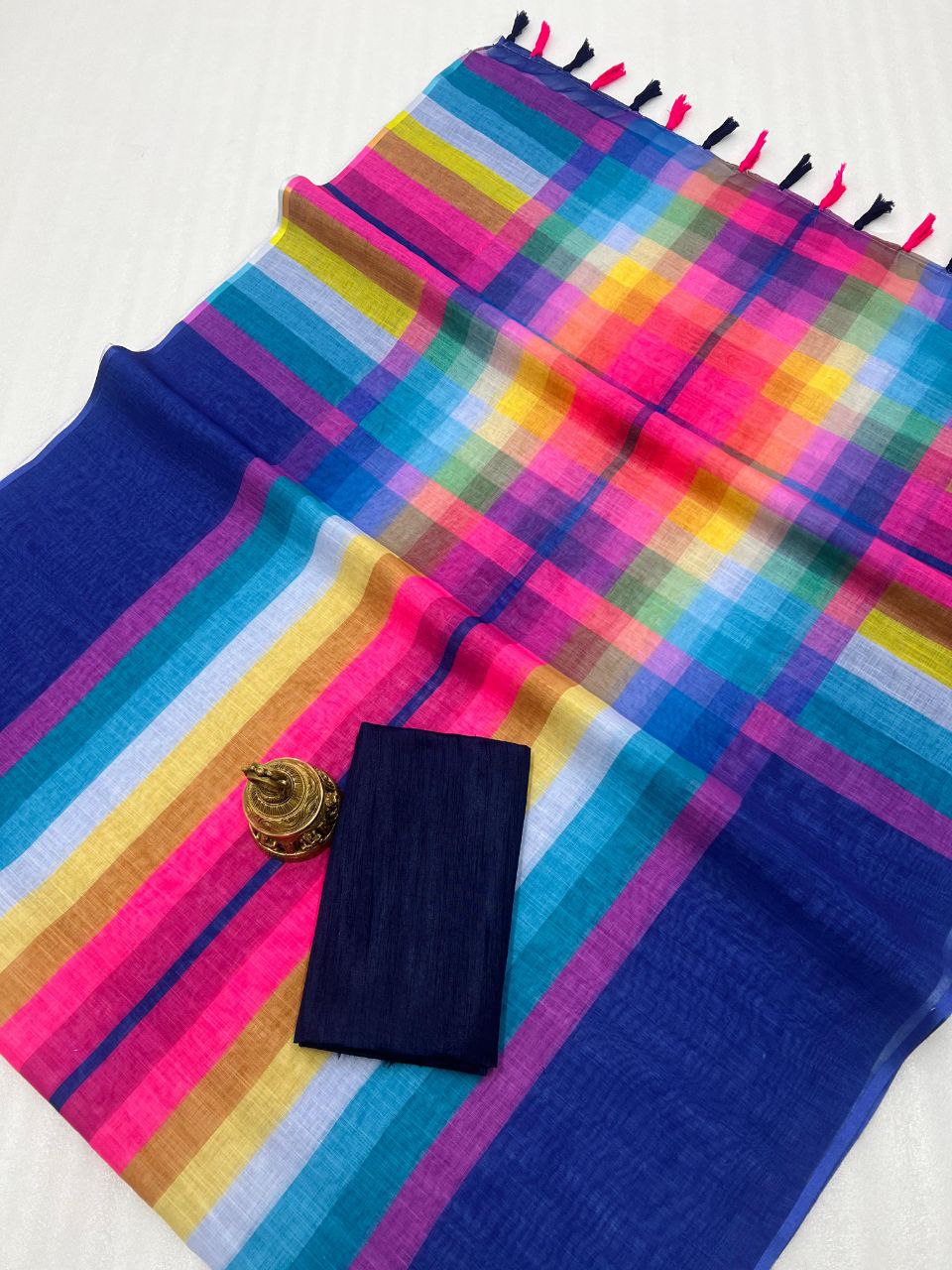 Magnite Multicolor Cotton Linen Digital Print Saree With Unstitched Blouse - Magnite (SE-1099)