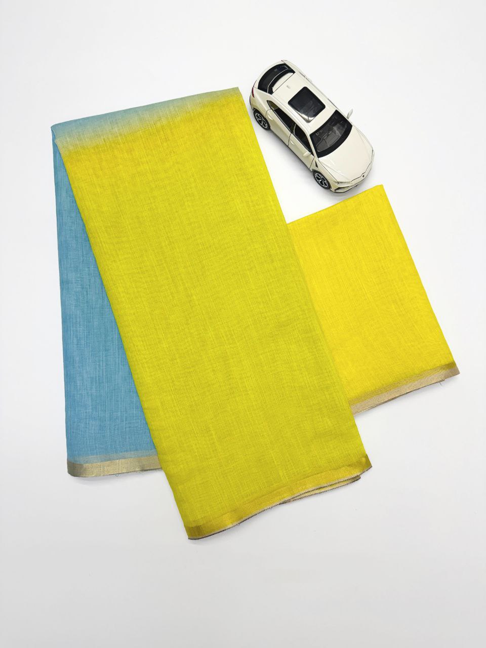 Yellow Blue Cotton Linen Printed Saree With Blouse Piece - Magnite (SE-1100)