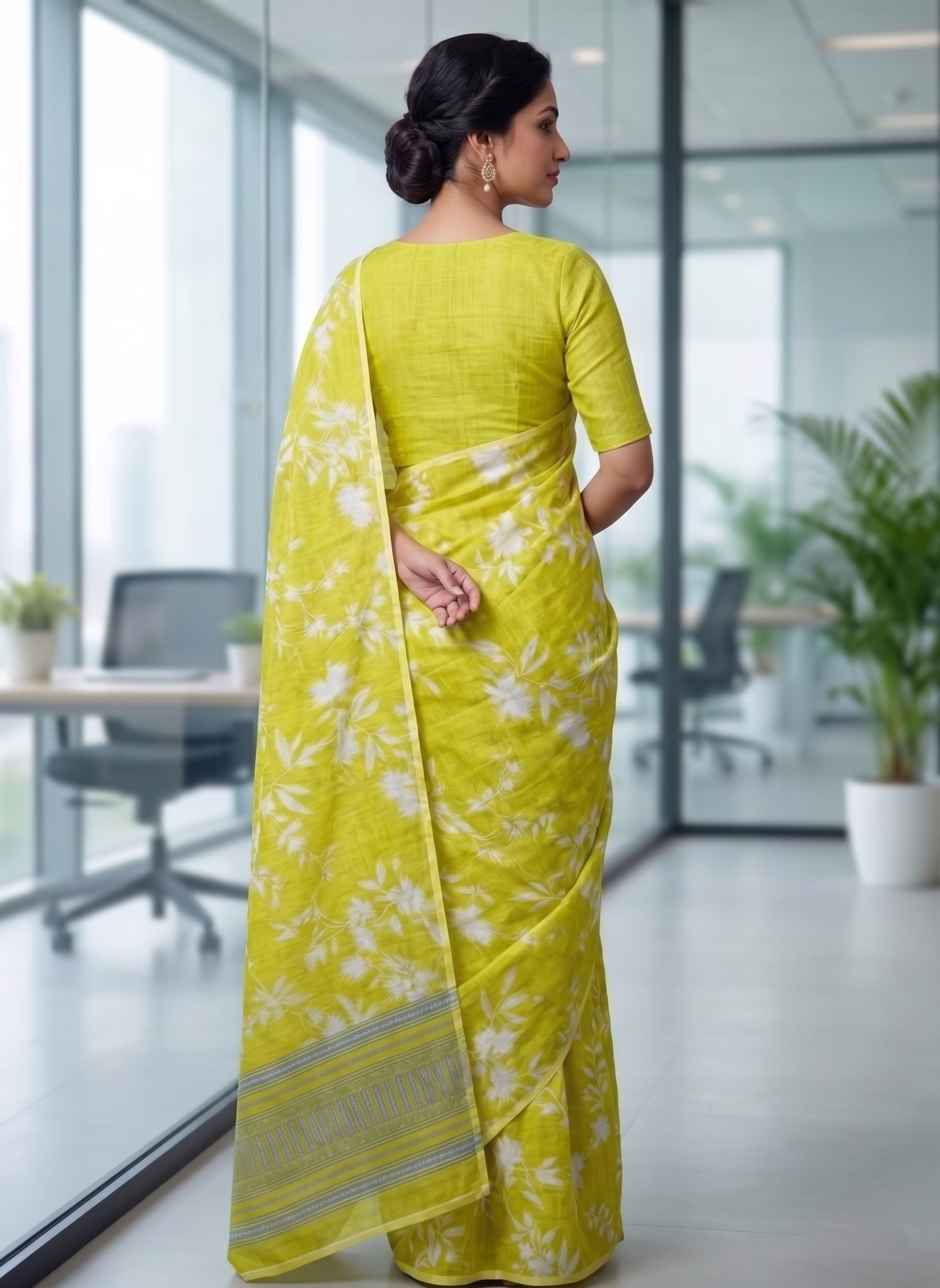 Pista Floral Cotton Linen Saree with Border Design – Magnite (SE-1116)