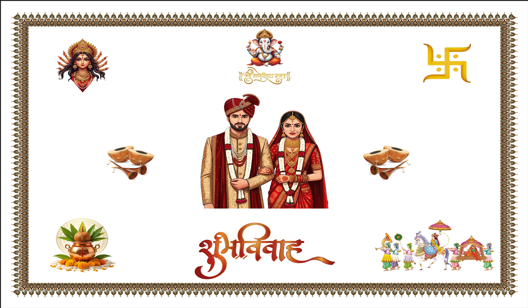 Bride Groom Shubh Vivah Antarpat with Traditional Wedding Motifs