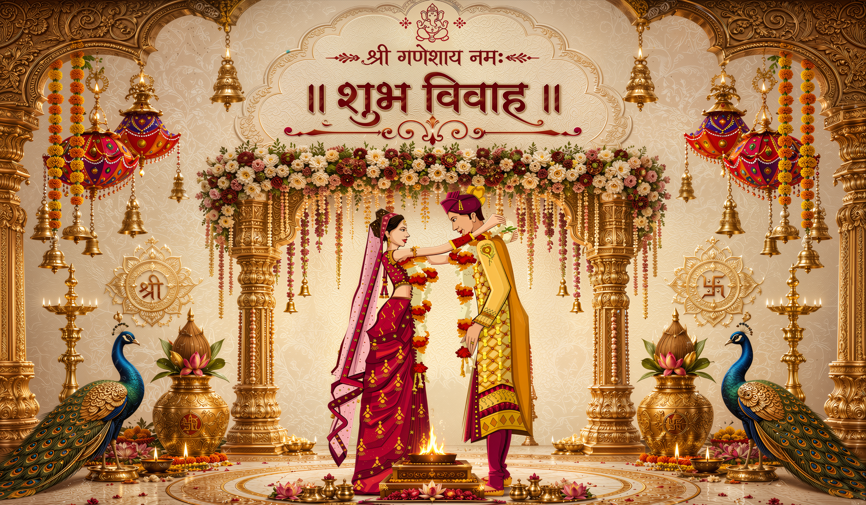 Royal Mandap Shubh Vivah Antarpat with Bride Groom Design (SE-AP-26)