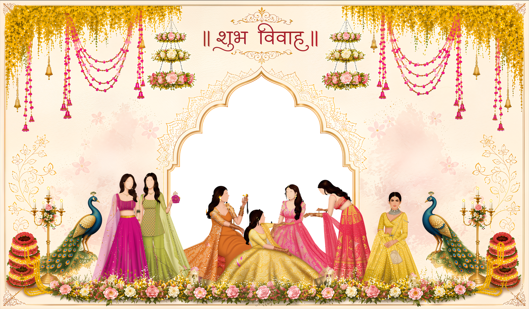 Family Blessing Shubh Vivah Antarpat with Floral Arch Design (SE-AP-27)
