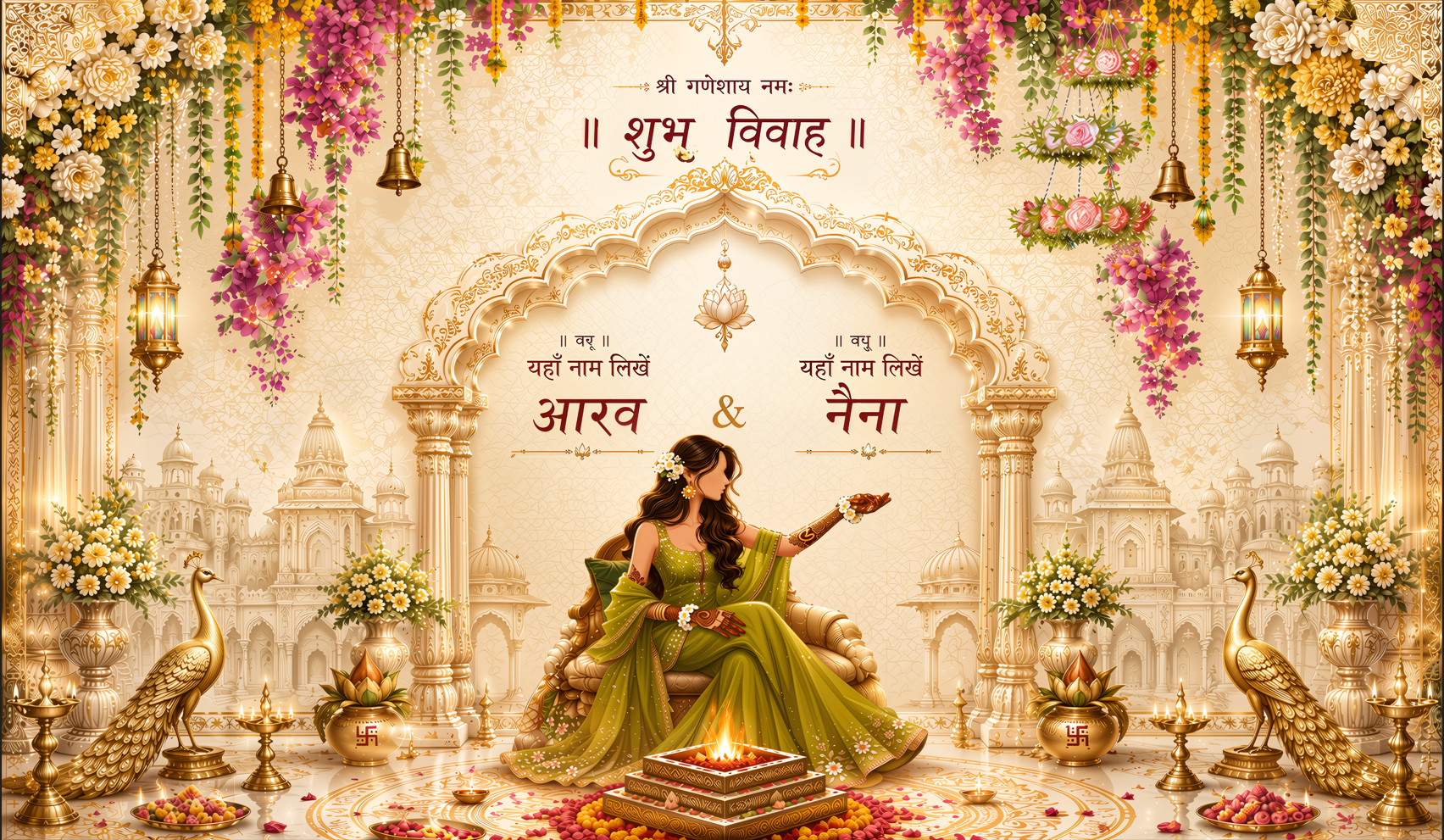 Traditional Haldi Ceremony Antarpat with Bride Design (SE-AP-32)