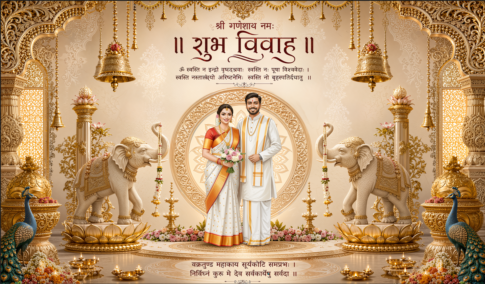 Classic Couple Shubh Vivah Antarpat with Peacock Decoration (SE-AP-39)