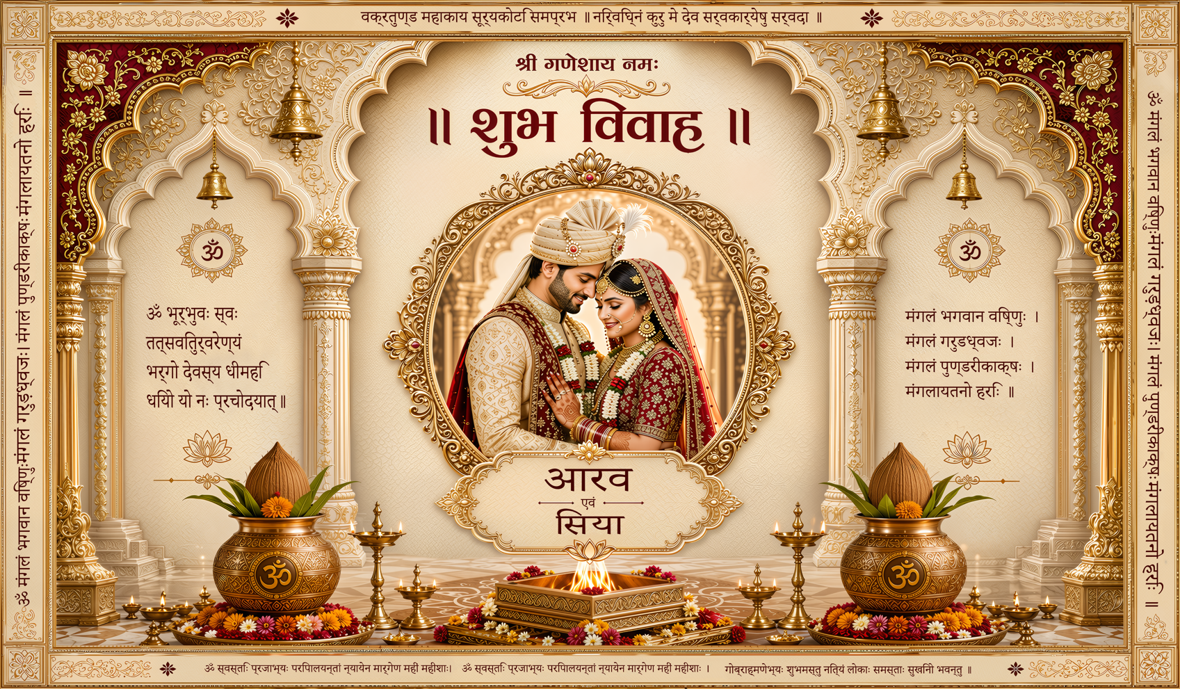 Personalised Shubh Vivah Antarpat with Couple Name & Details (SE-AP-40)