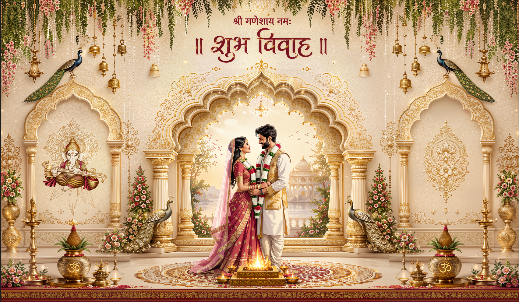 Lord Krishna Shubh Vivah Antarpat with Royal Arch Design (SE-AP-43)