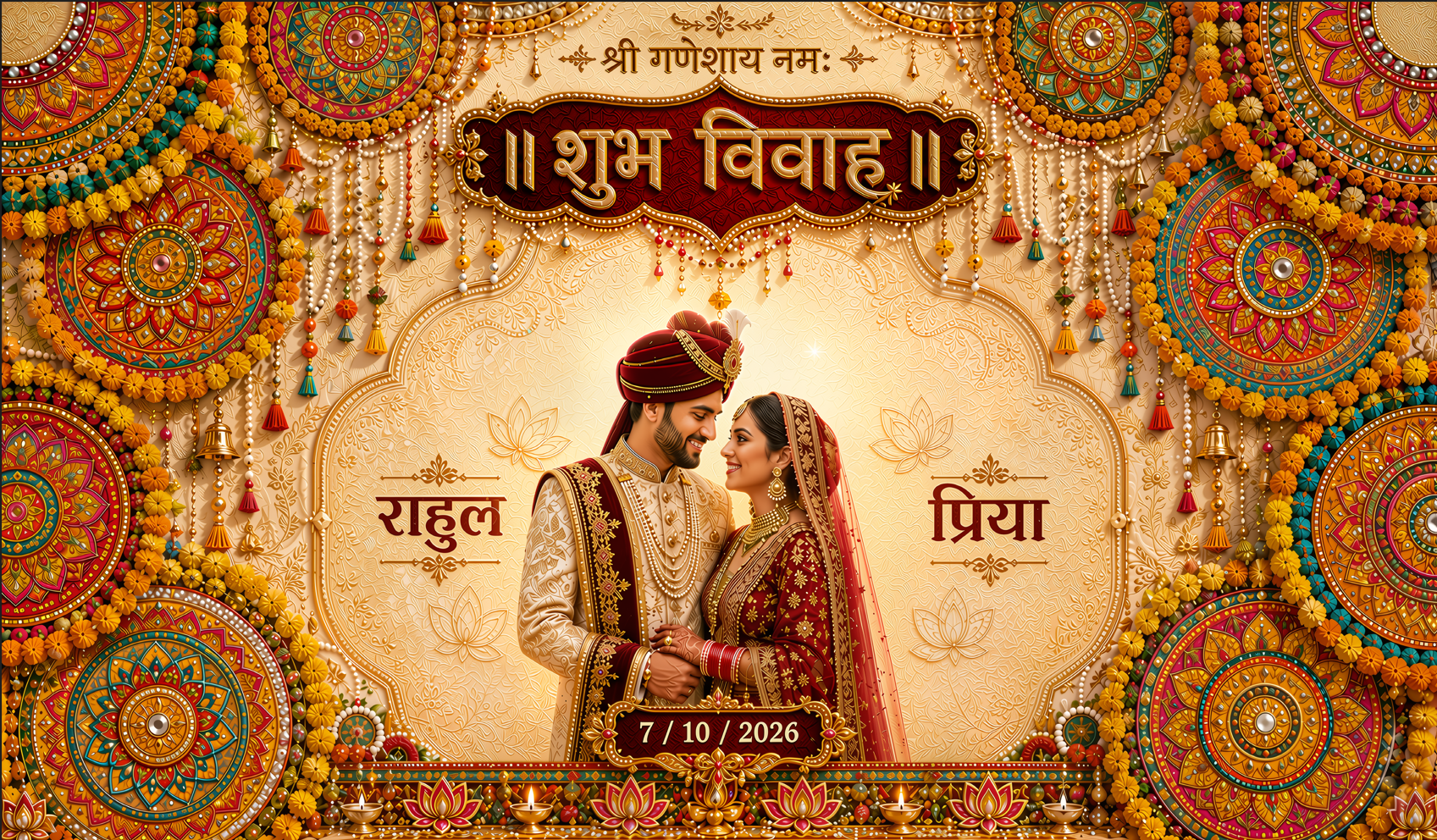 Colourful Mandala Shubh Vivah Antarpat with Couple Design (SE-AP-44)