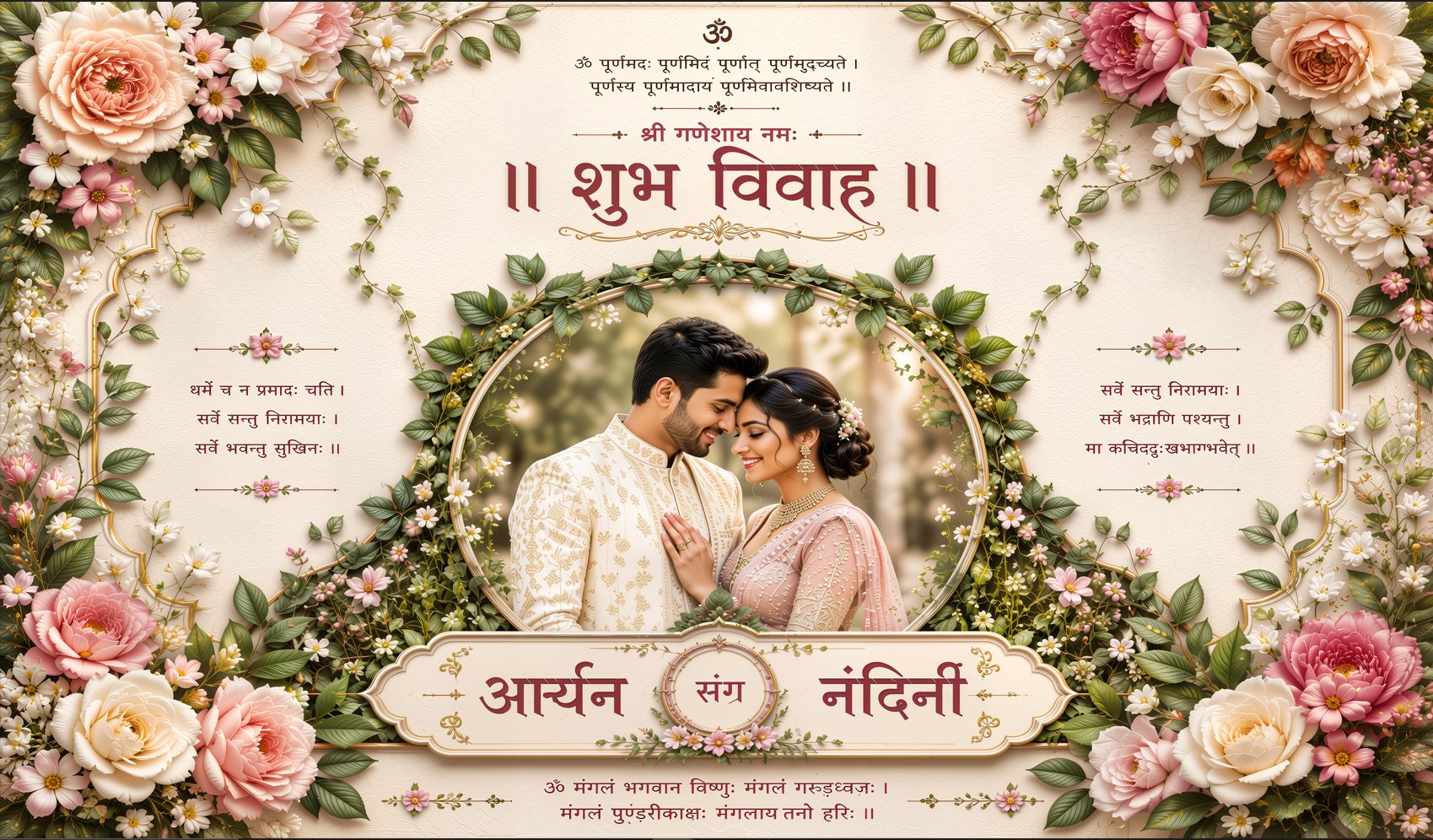 Floral Photo Frame Shubh Vivah Antarpat with Couple Design (SE-AP-45)