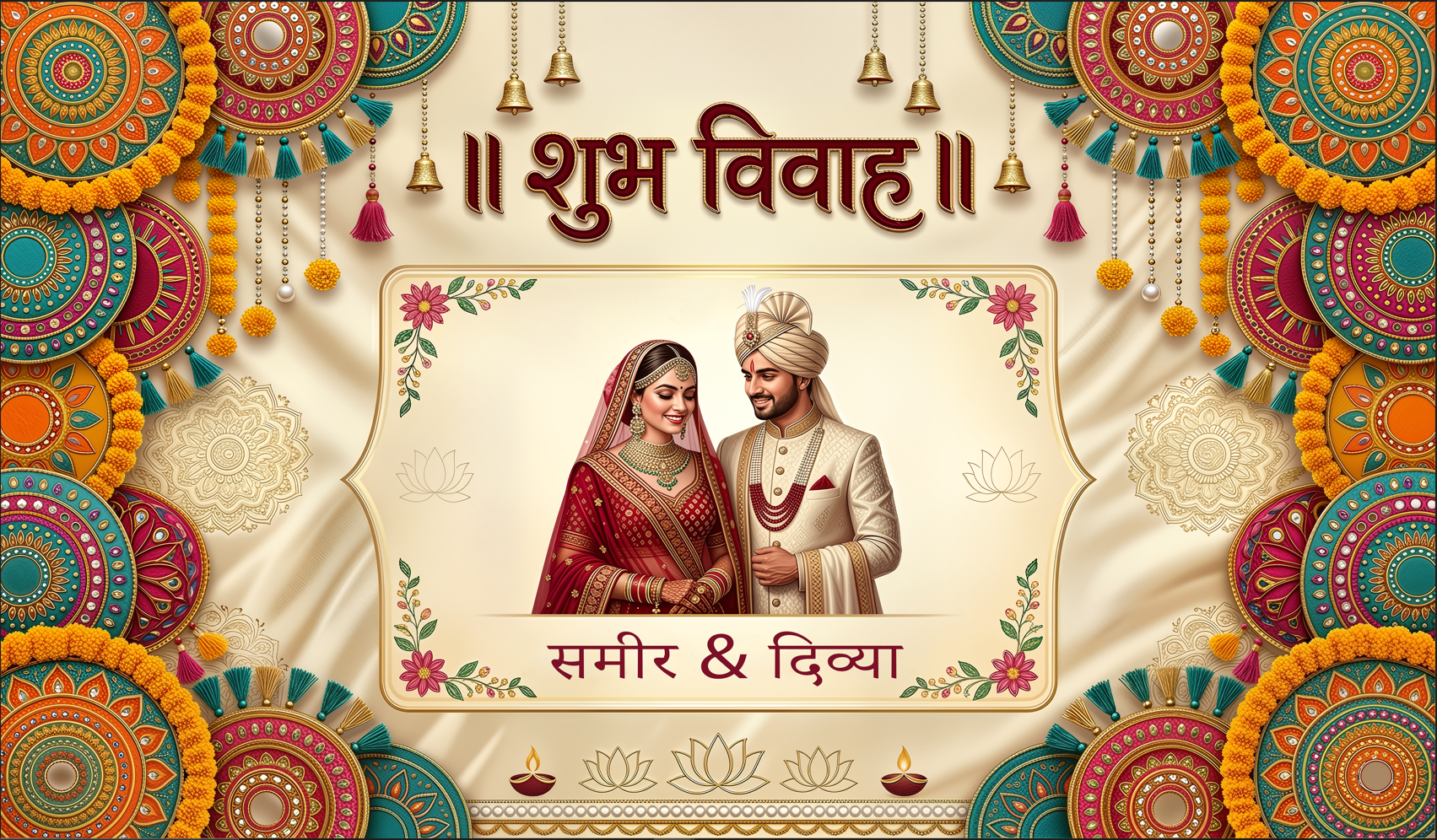 Colourful Mandala Shubh Vivah Antarpat with Couple Design (SE-AP-51)
