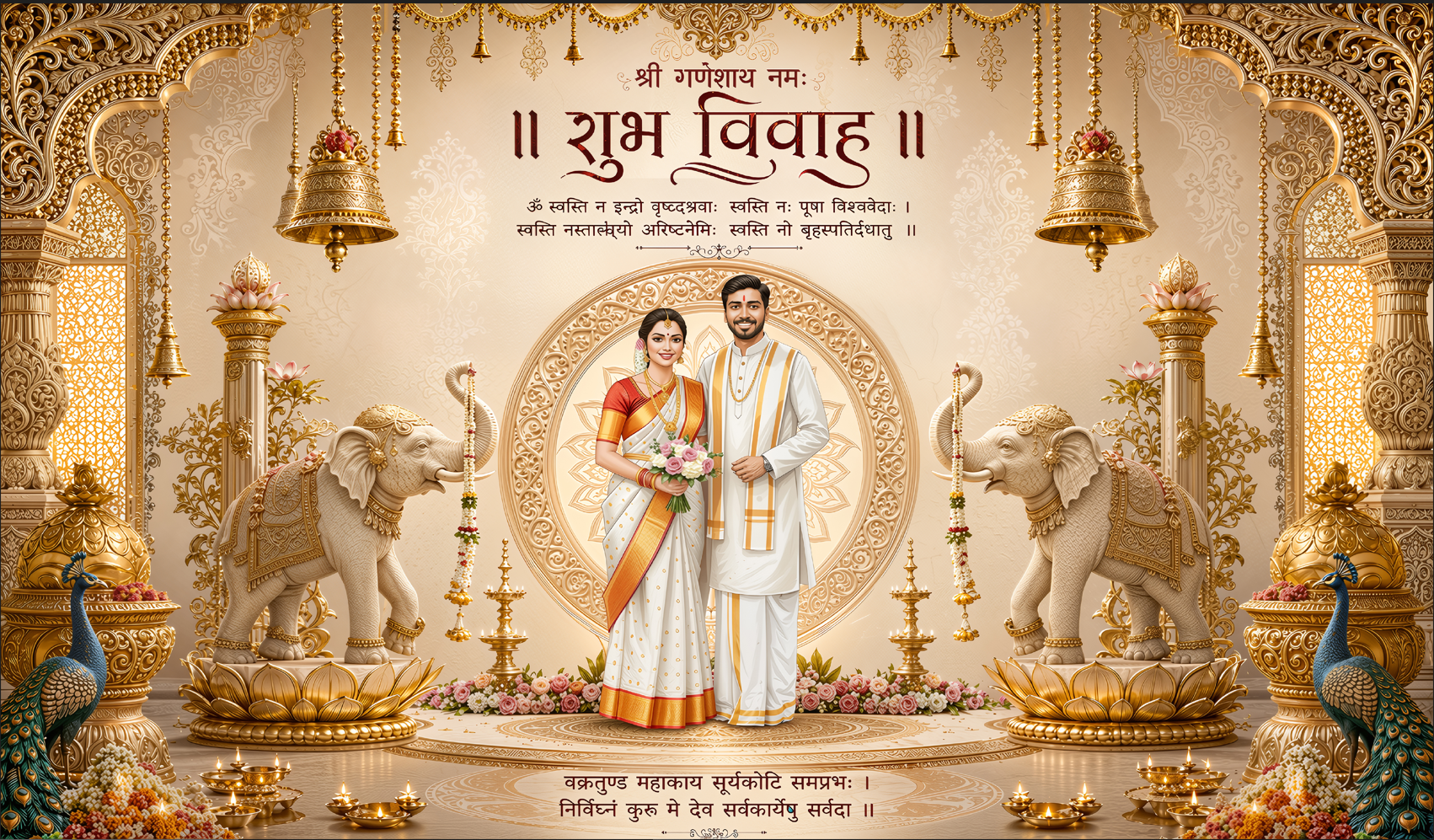 Classic Couple Shubh Vivah Antarpat with Elephant Theme (SE-AP-52)
