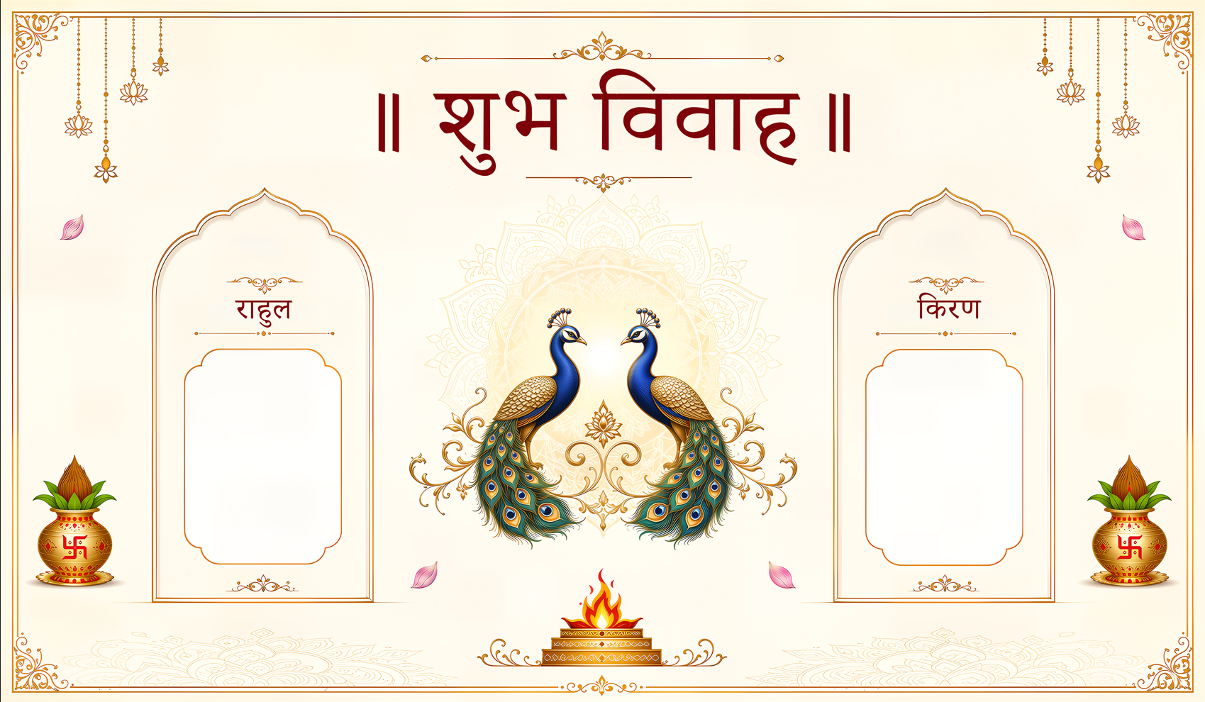 Peacock Photo Frame Shubh Vivah Antarpat with Bride Groom Sections (SE-AP-65)