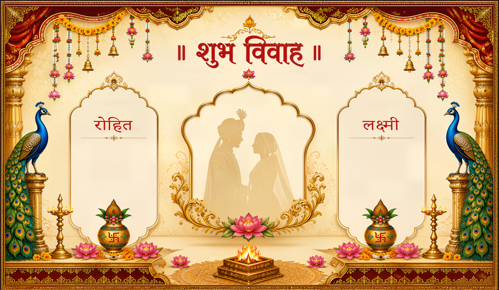 Peacock Frame Shubh Vivah Antarpat with Bride Groom Sections (SE-AP-66)