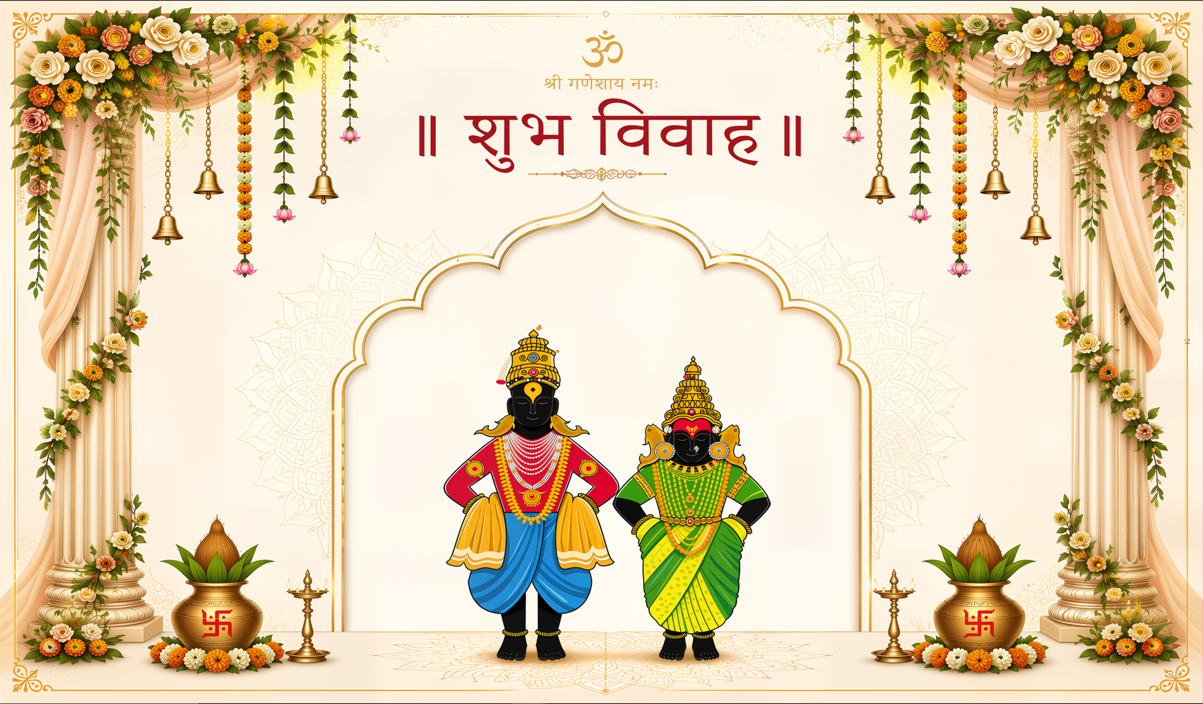 Radha Krishna Shubh Vivah Antarpat with Traditional Arch Design (SE-AP-70)