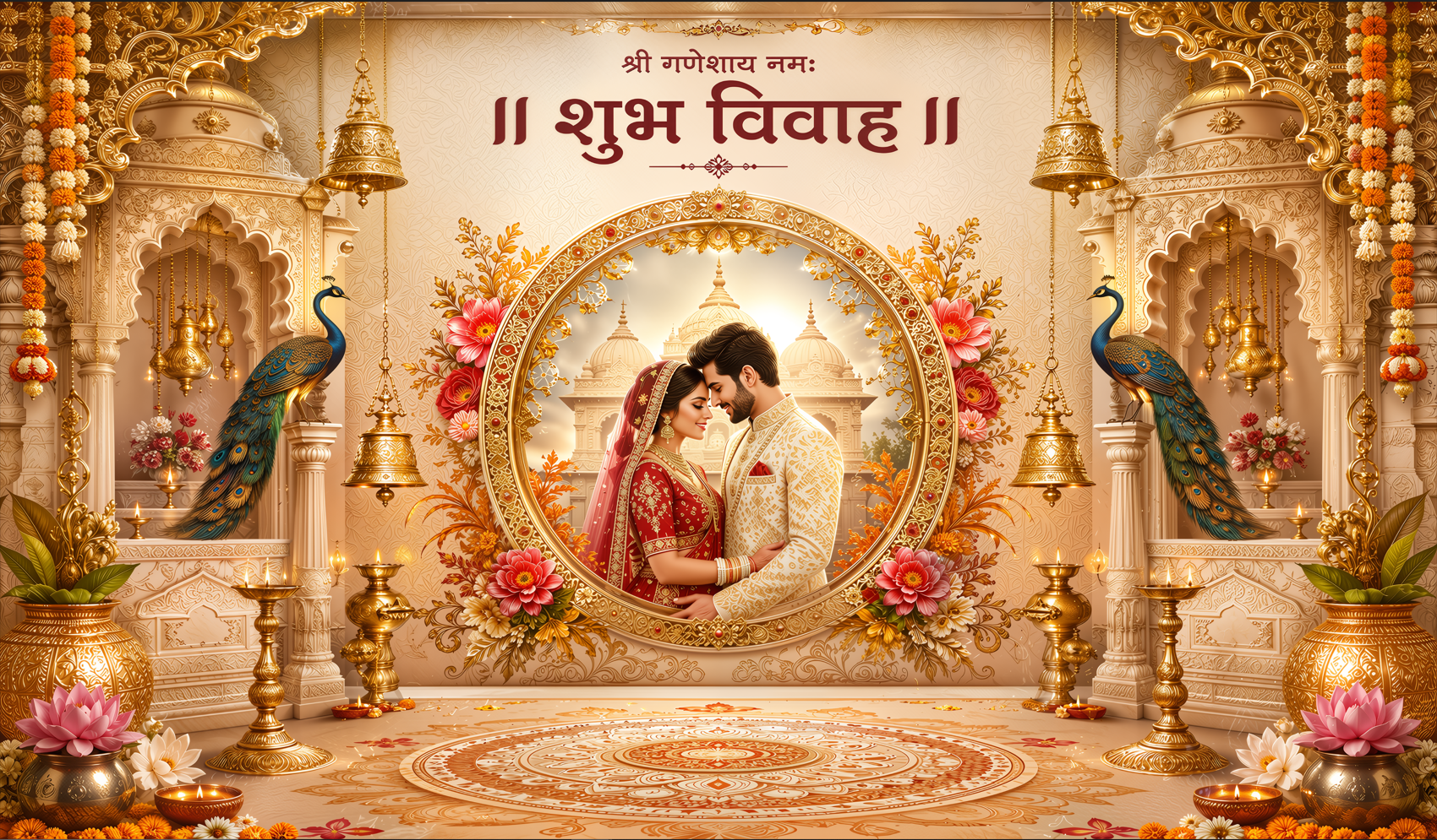Premium Royal Shubh Vivah Antarpat with Bride Groom Artwork (SE-AP-72)