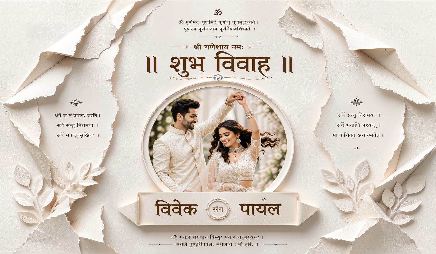 White Floral Shubh Vivah Antarpat with Couple Photo Frame Design (SE-AP-75)