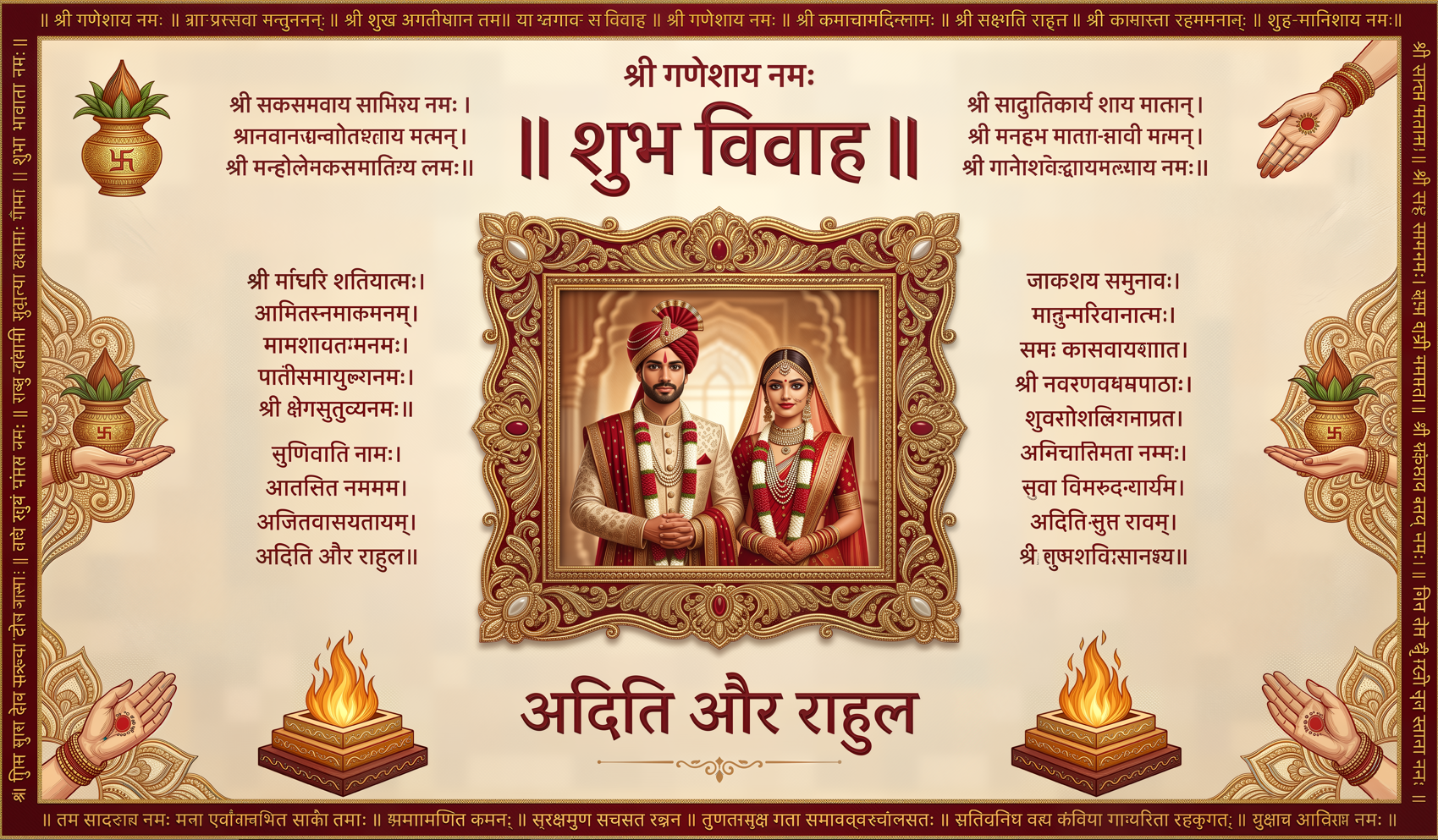 Royal Shubh Vivah Antarpat with Couple Frame &amp; Sacred Wedding Motifs (SE-AP-78)