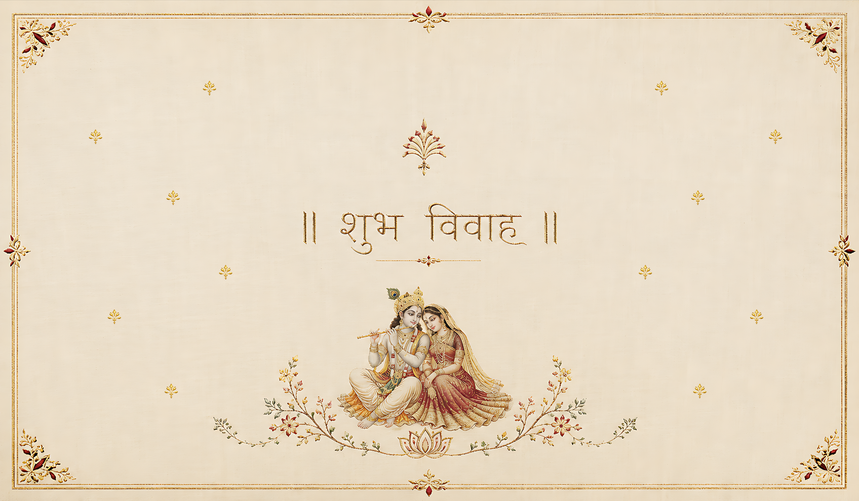Radha Krishna Minimal Shubh Vivah Antarpat with Floral Border Design (SE-AP-80)