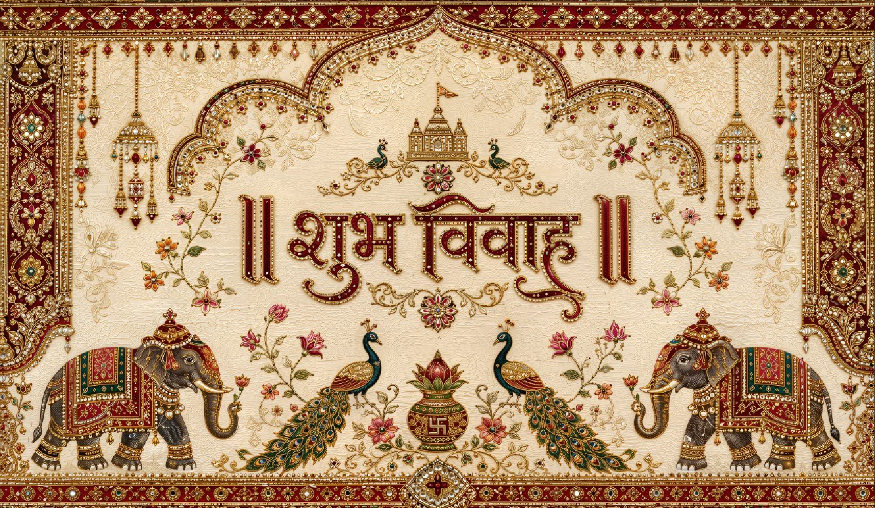 Royal Elephant Peacock Shubh Vivah Antarpat with Kalash Design (SE-AP-82)
