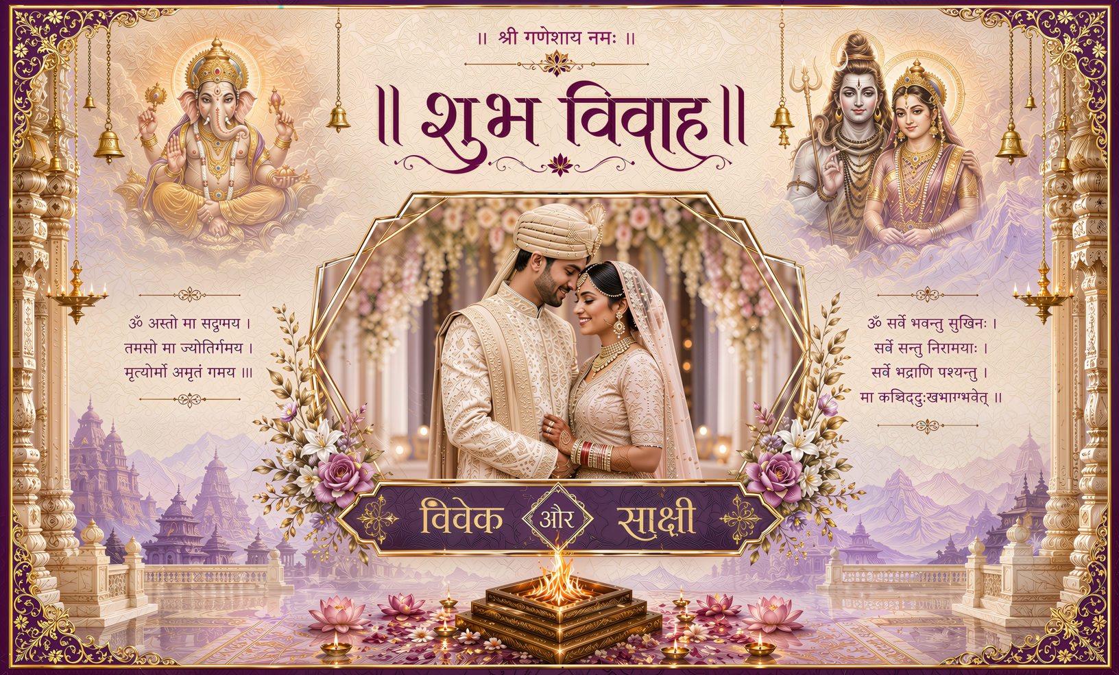 Royal Shiv Parvati Ganesh Shubh Vivah Antarpat with Couple Frame &amp; Havan Design (SE-AP-90)